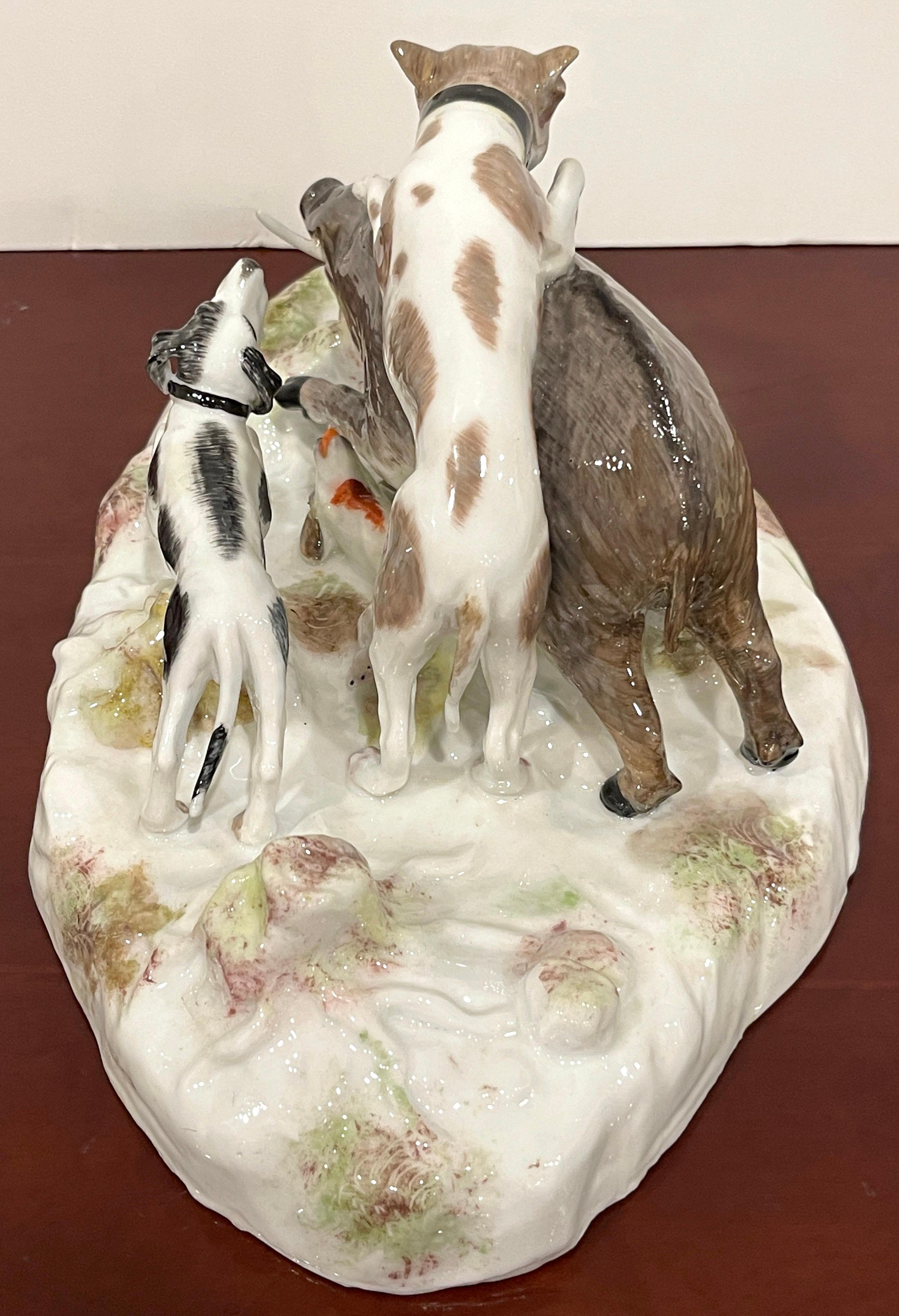 18th Century Höchst Porcelain Group 'Wild Boar with Dogs' For Sale 2