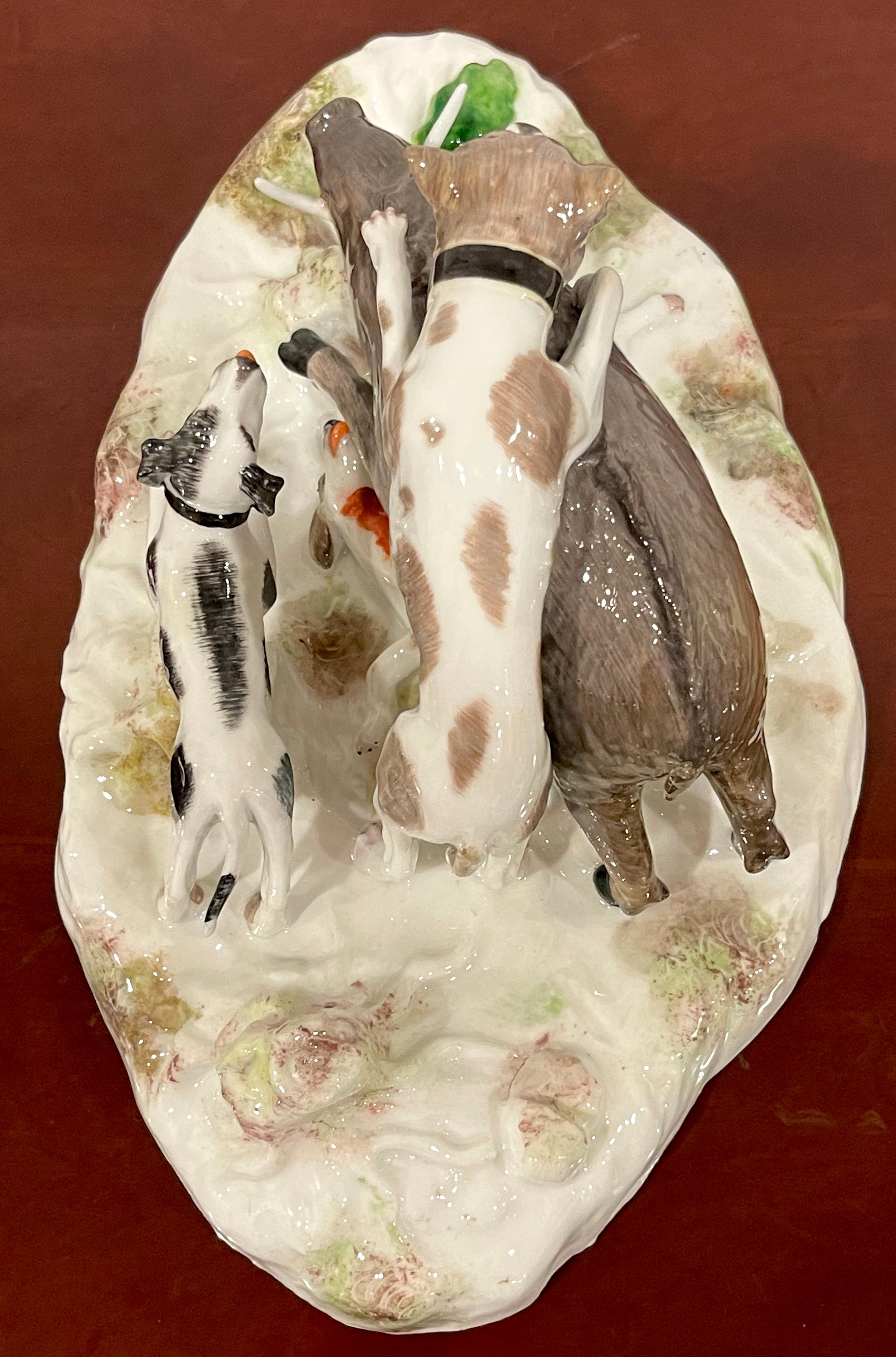 18th Century Höchst Porcelain Group 'Wild Boar with Dogs' For Sale 3