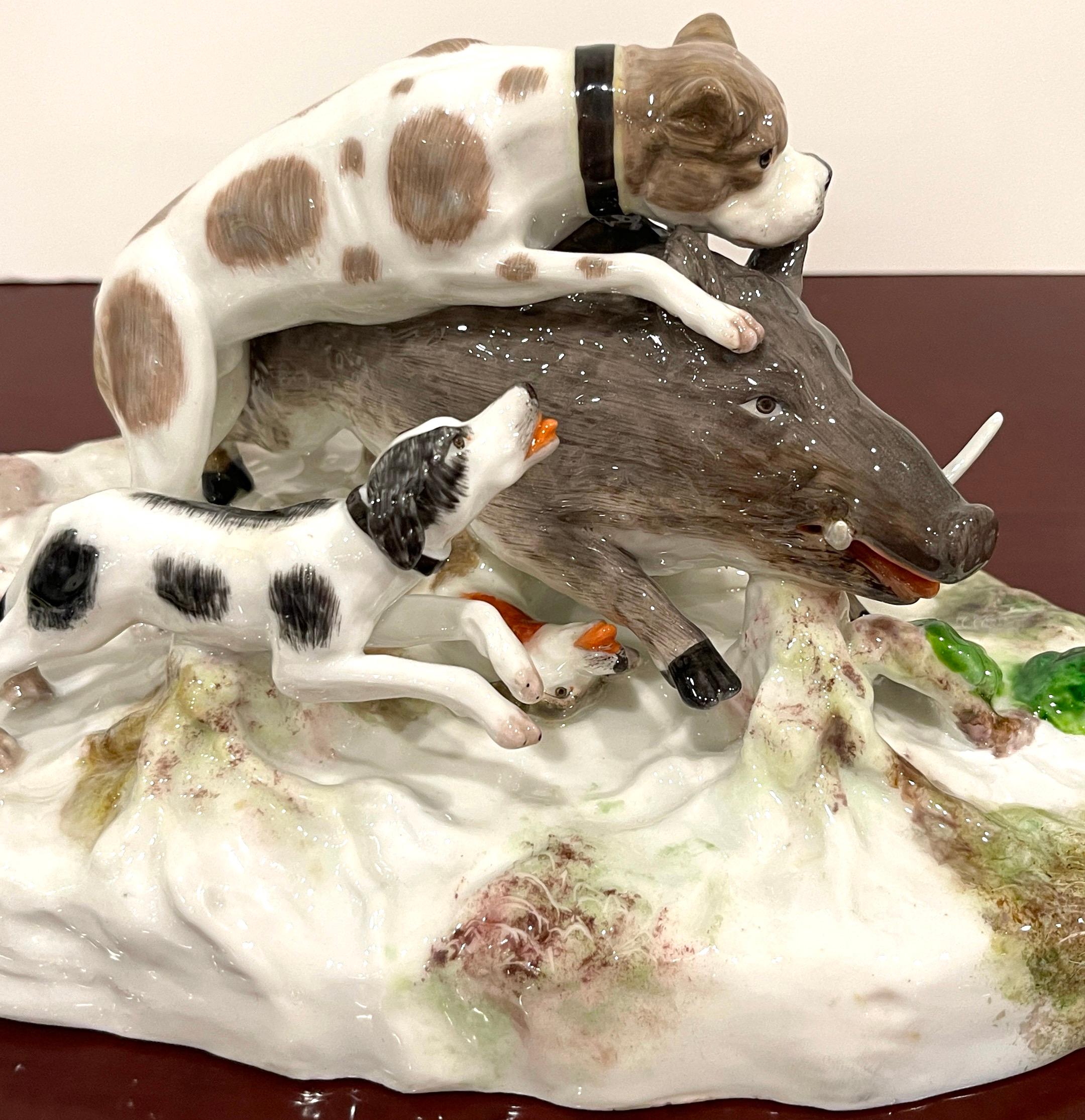 18th Century Höchst Porcelain Group 'Wild Boar with Dogs' For Sale 6