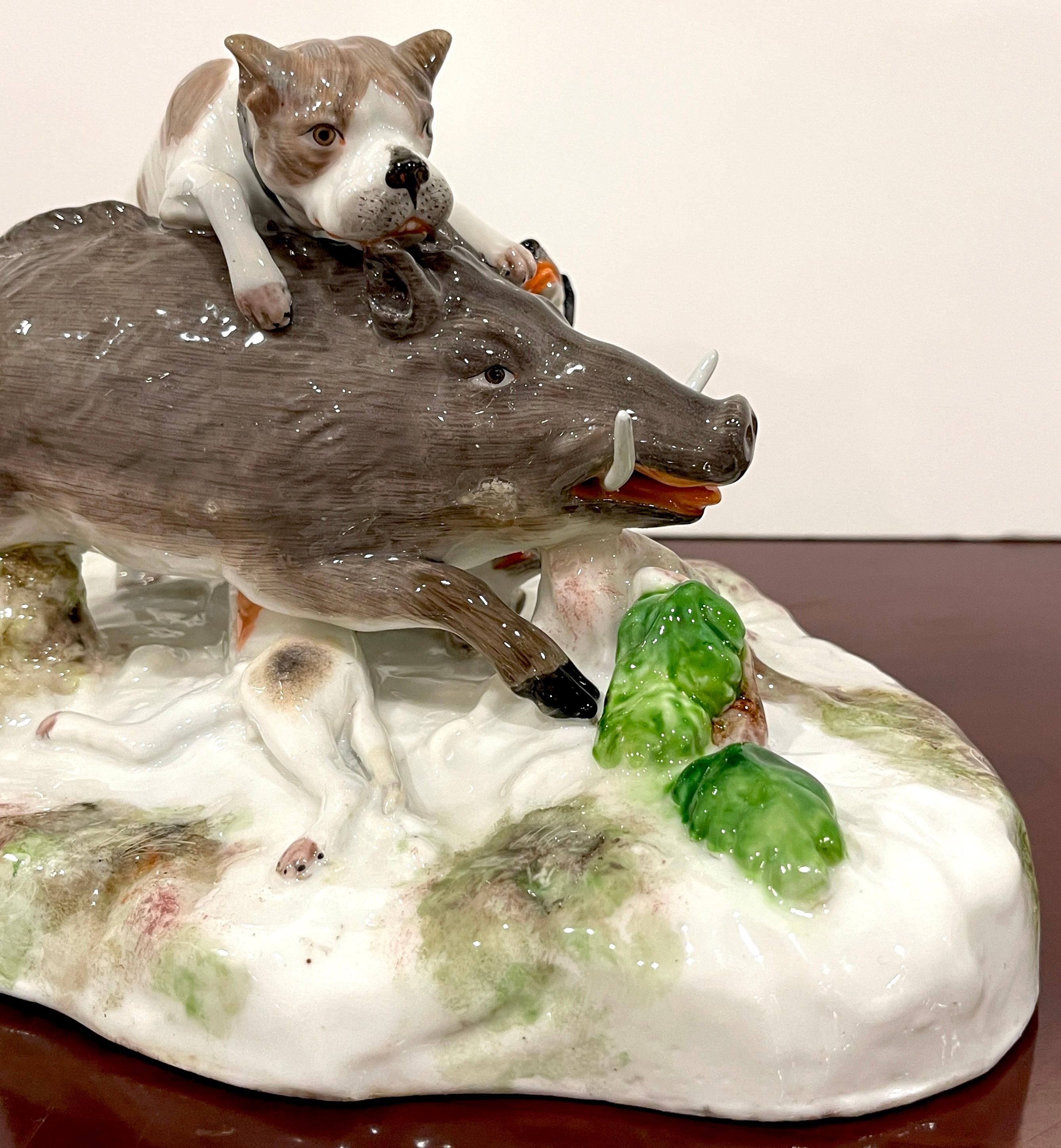 18th Century and Earlier 18th Century Höchst Porcelain Group 'Wild Boar with Dogs' For Sale