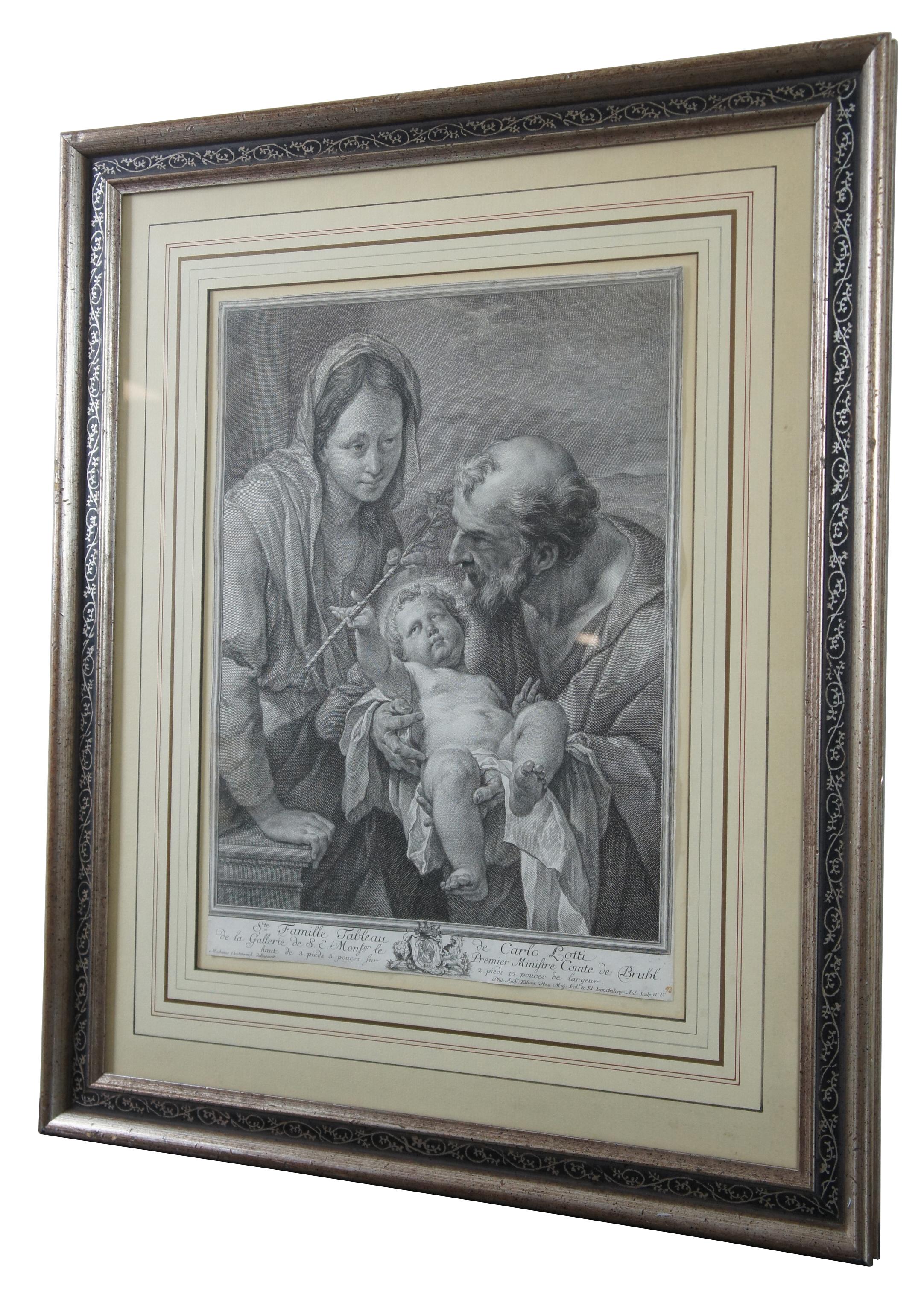 The Holy Family by Matthias Oesterreich after Carlo Lotti. 
Matthias was a German Old Masters artist who lived 1716 - 1778.

Measures: 20.25” x 24.75” x 1” / Sans Frame - 11.5” x 15.75” (Width x Height x Depth)