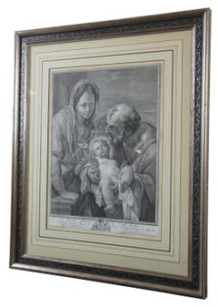 Gravur der Heiligen Familie Mathias Oesterreich aus dem 18. Jahrhundert nach Carlo Lotti, gerahmt