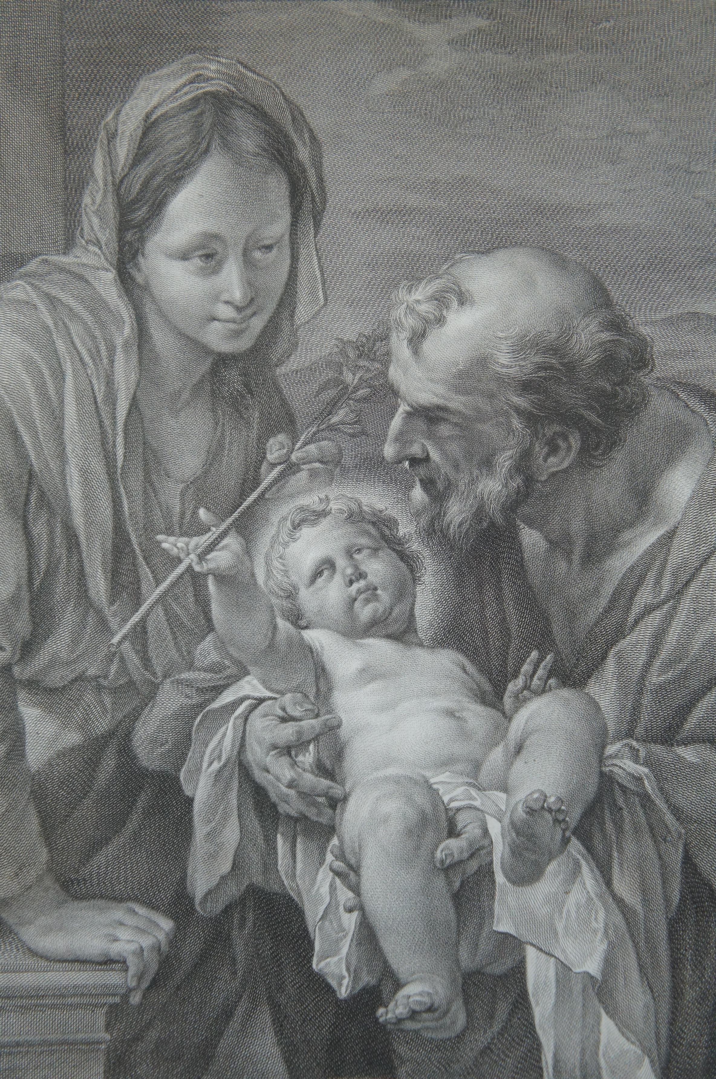 18th Century Holy Family Engraving Mathias Oesterreich After Carlo Lotti Framed For Sale 1