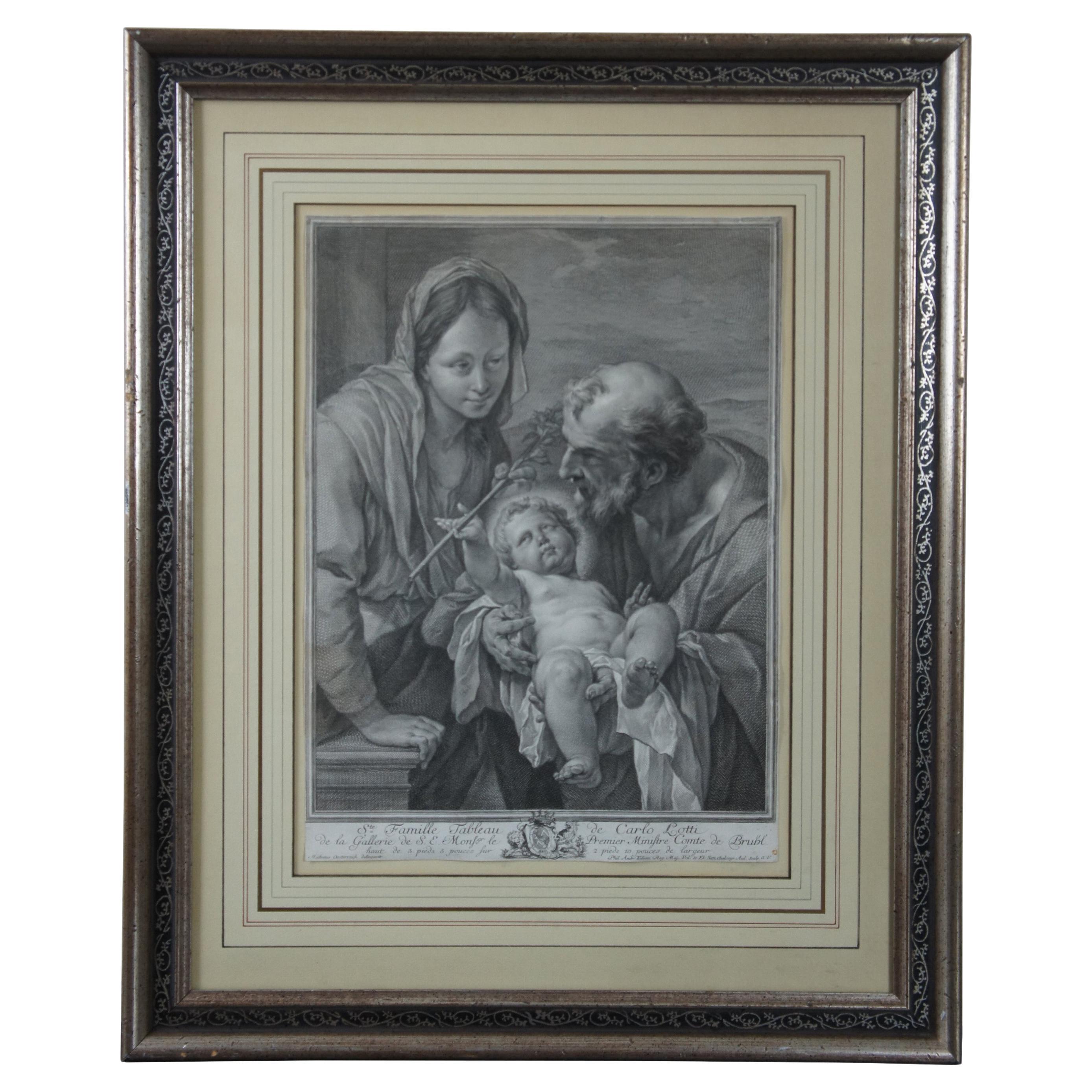 18th Century Holy Family Engraving Mathias Oesterreich After Carlo Lotti Framed For Sale