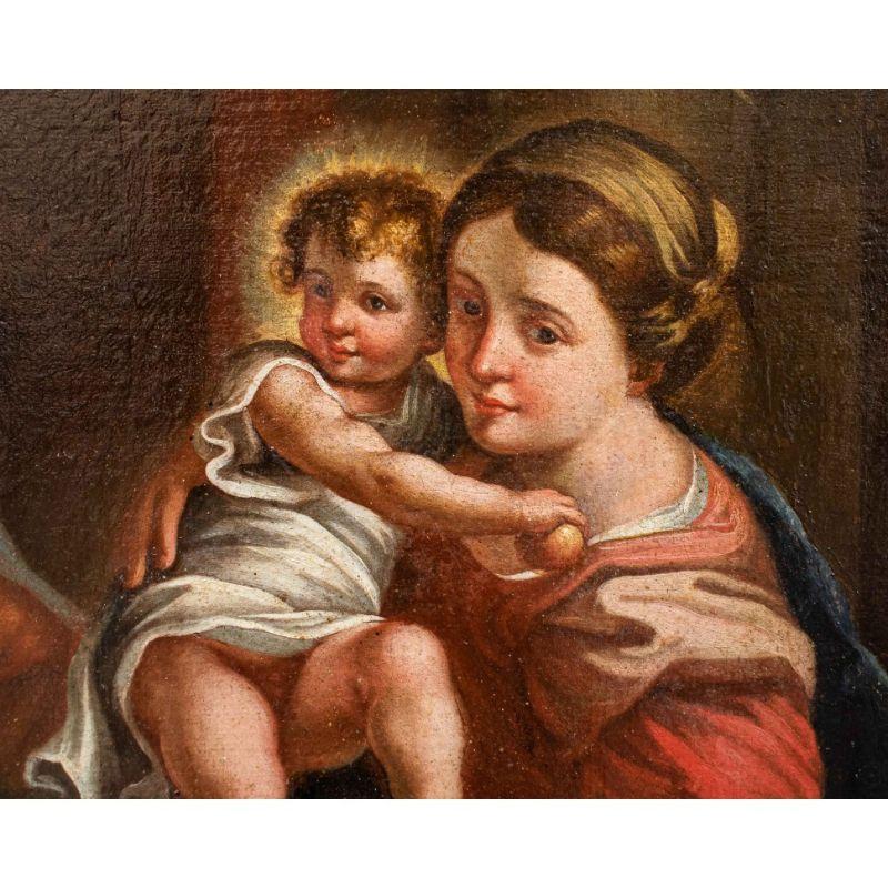 Italian 18th Century Holy Family with San Giovannino Painting Oil on Canvas
