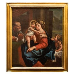 18th Century Holy Family with San Giovannino Painting Oil on Canvas