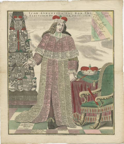 18th-Century Holy Roman Empire Engraving with Heraldry and Imperial Symbols