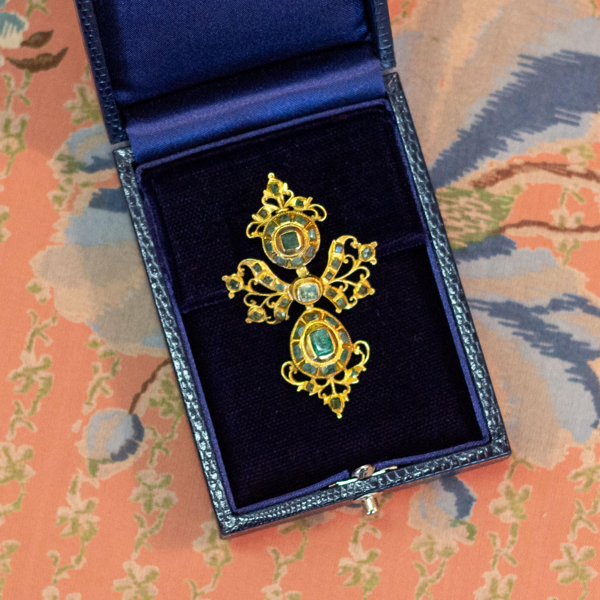 Octagon Cut 18th Century, Iberian 22 Karat Gold and Emerald Pendant