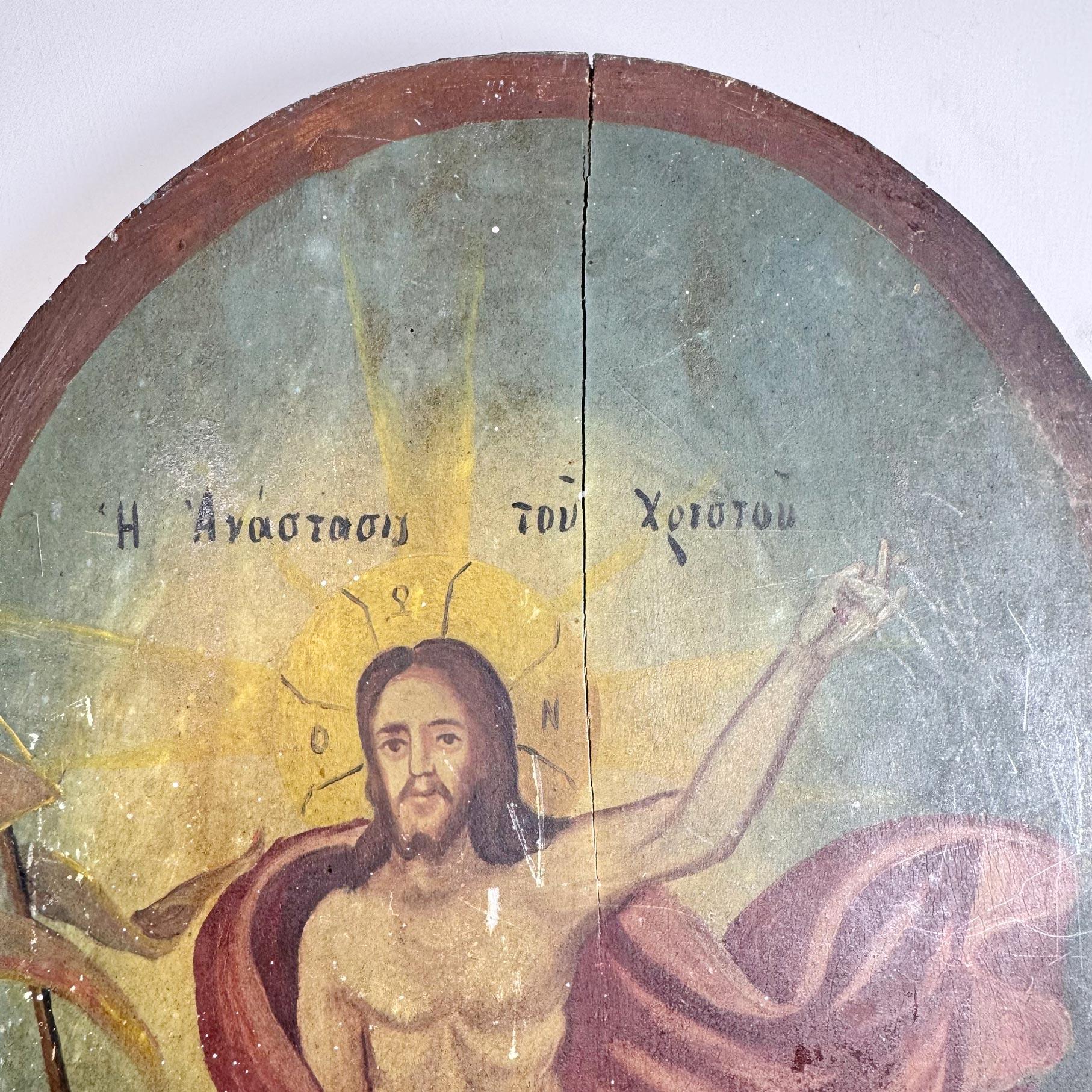 Hand-Painted 18th Century Icon on Board of the Resurrection of Christ For Sale