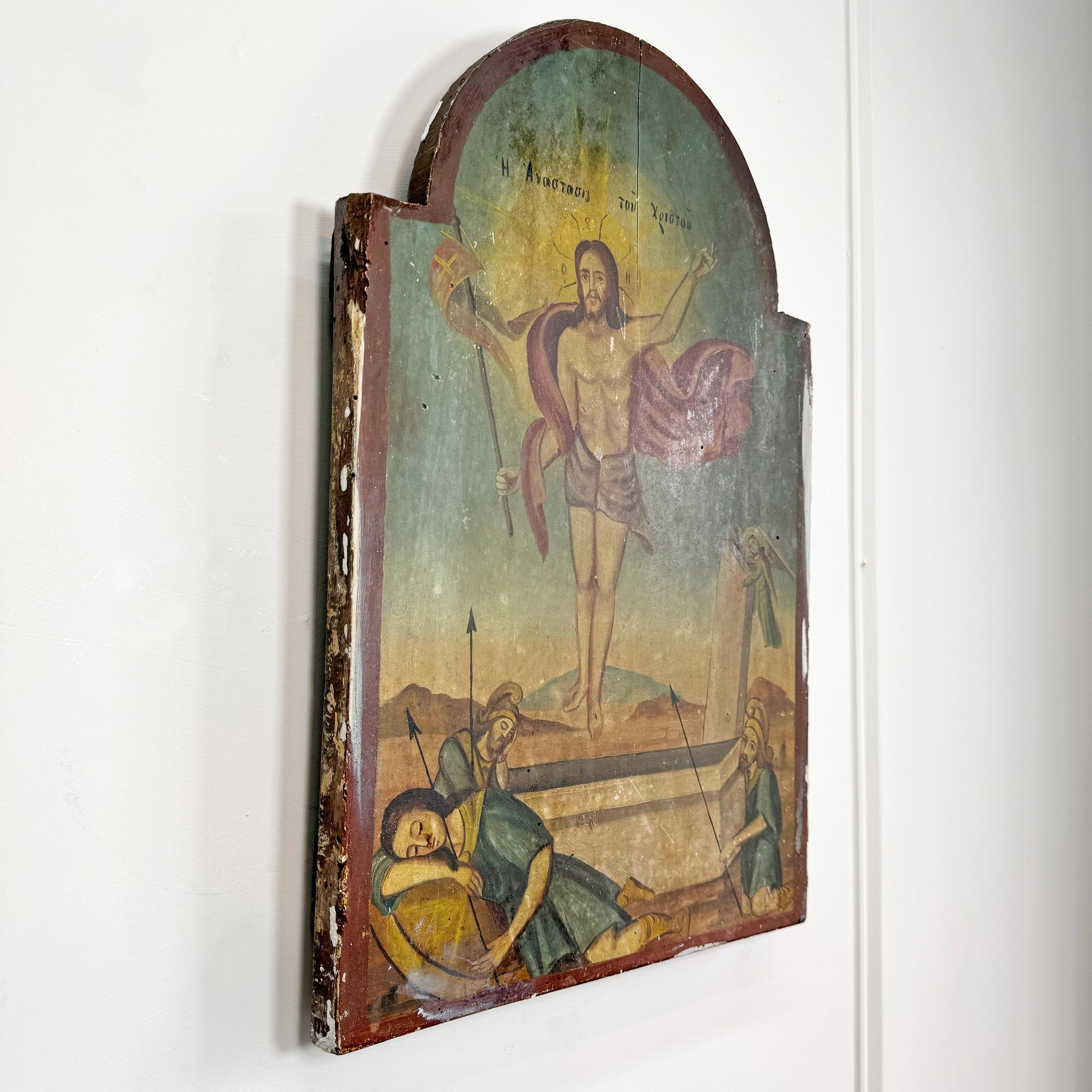 18th Century Icon on Board of the Resurrection of Christ In Good Condition For Sale In Hastings, GB