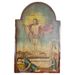 Vintage 18th Century Icon on Board of the Resurrection of Christ