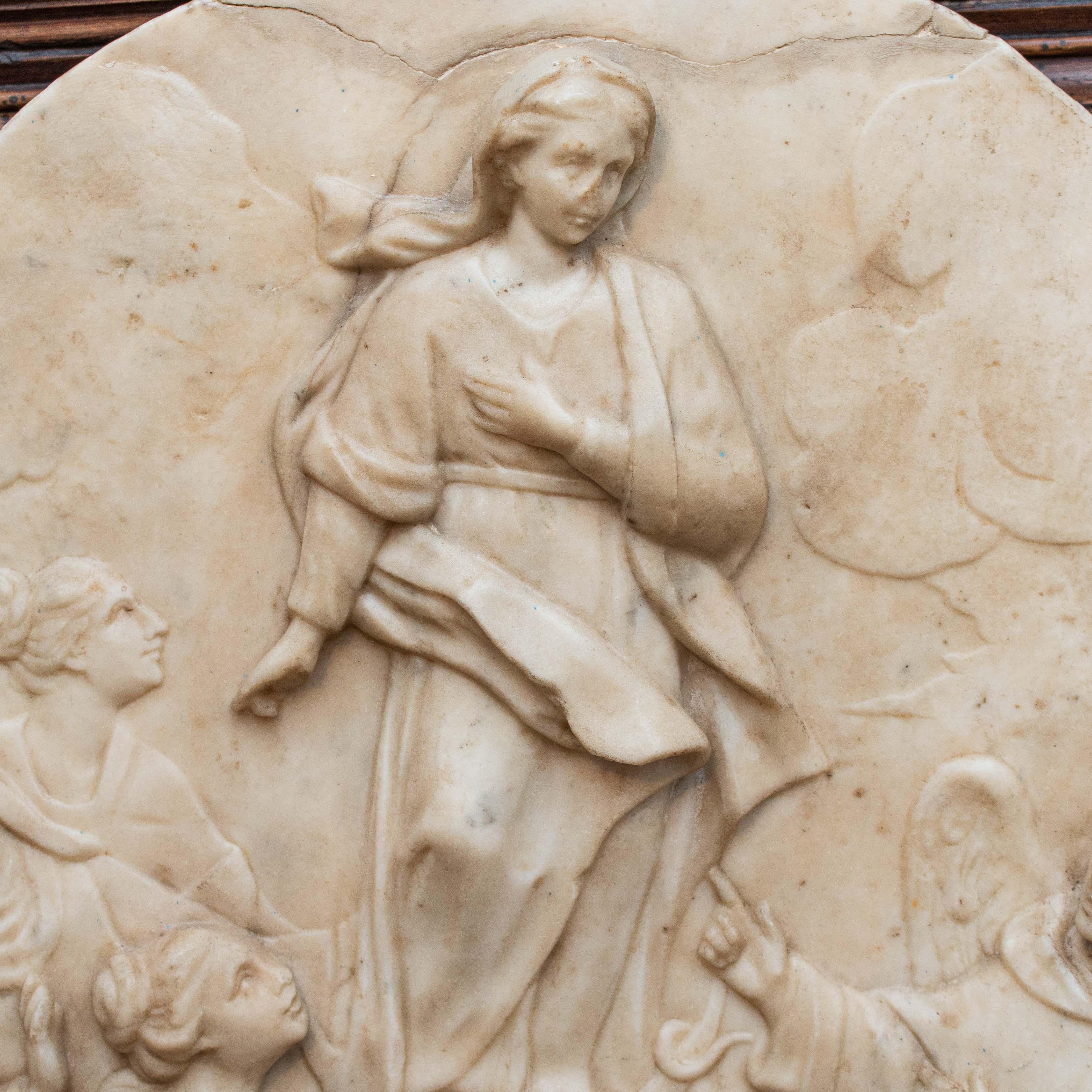 18th Century Immaculate Conception with Saints Sculpture Marble In Excellent Condition For Sale In Milan, IT