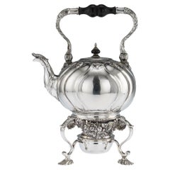 Antique 18th Century Imperial Russian Solid Silver Tea Kettle On Stand, Moscow, c.1761