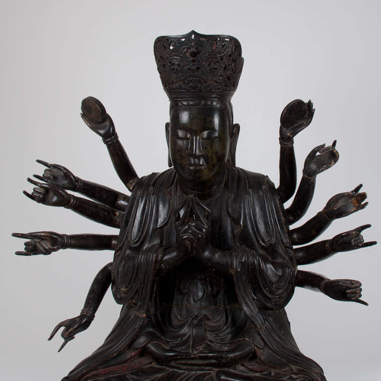 18th Century important Large Wooden 14 Armed Seated Buddha, Quan'am, Vietnam 1