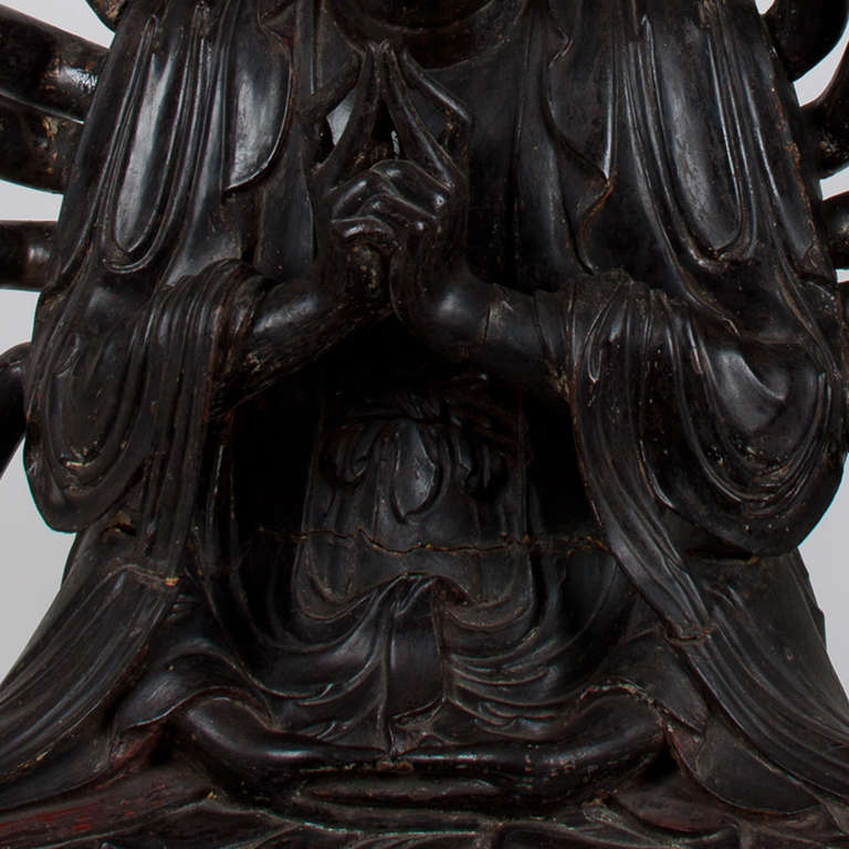 18th Century important Large Wooden 14 Armed Seated Buddha, Quan'am, Vietnam 3