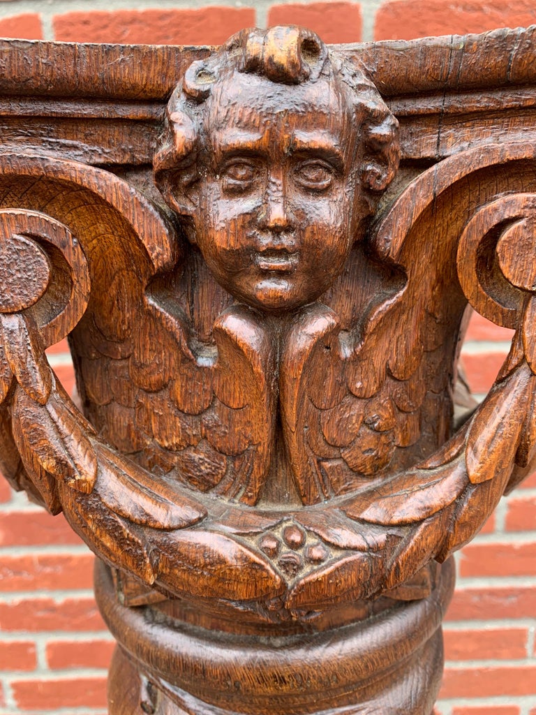 Wood 18th Century Impressive Hand Carved Oak Baroque Display Pedestal Sculpture Stand For Sale