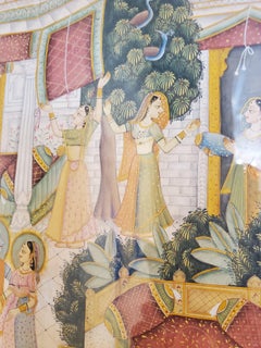 Pintura cortesana india de mediados del siglo XVIII de Krishna y Radha, aguada con oro