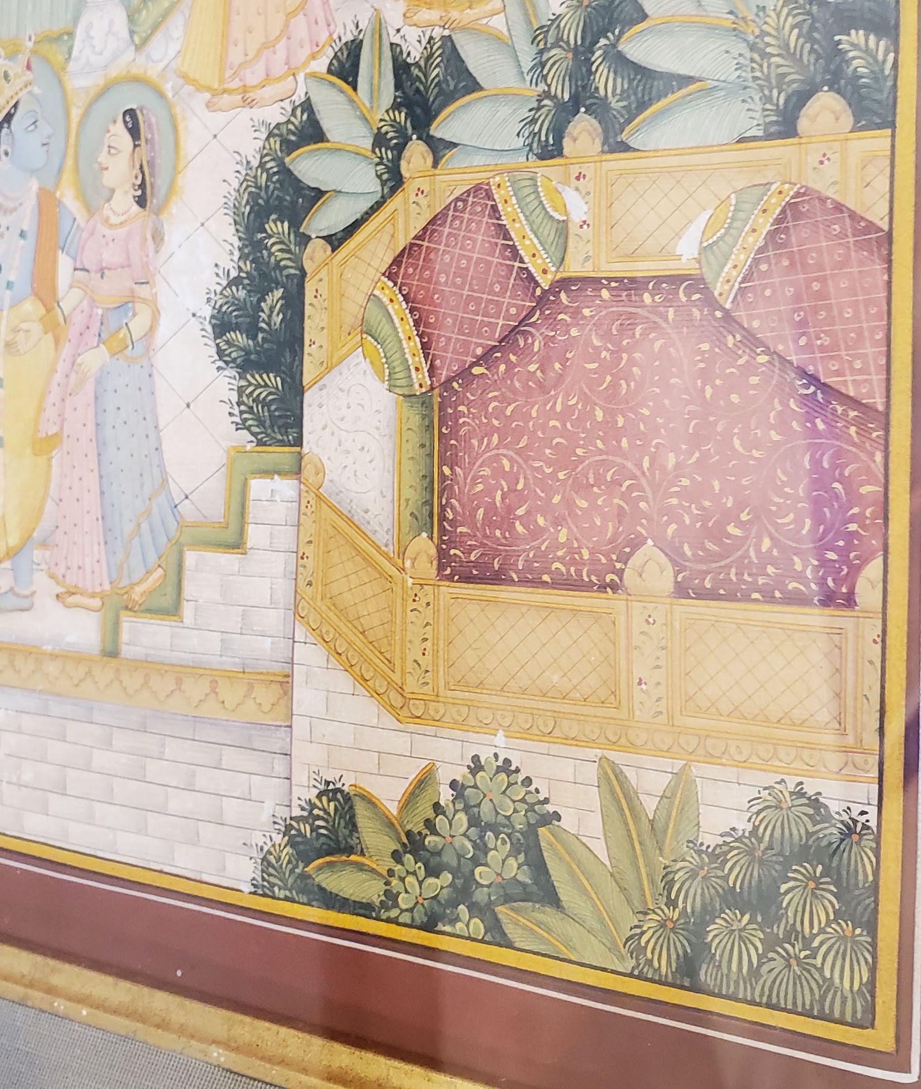Mitte des 18. Jahrhunderts Indischer Hof Gouache-Gemälde mit Gold vergoldetem Rahmen im Zustand „Gut“ im Angebot in Middleburg, VA