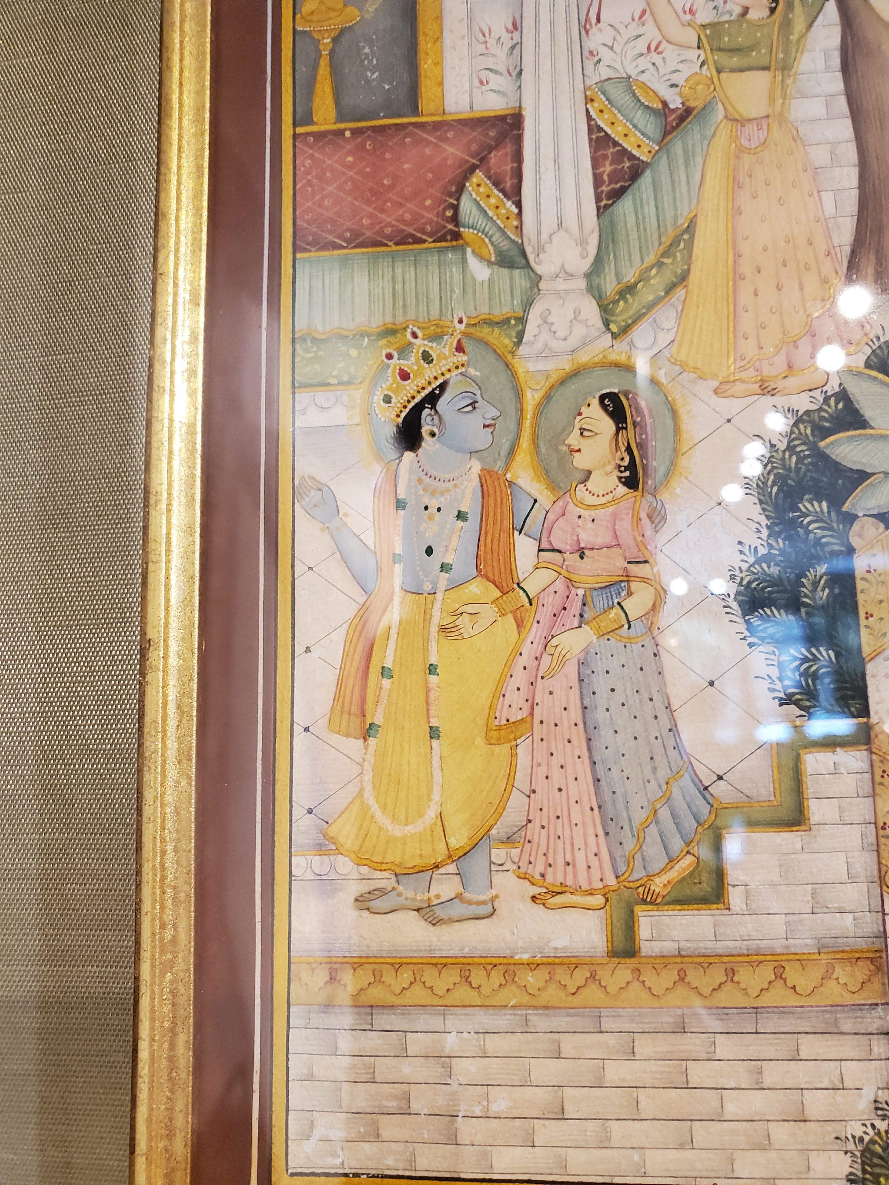 Mitte des 18. Jahrhunderts Indischer Hof Gouache-Gemälde mit Gold vergoldetem Rahmen im Zustand „Gut“ im Angebot in Middleburg, VA