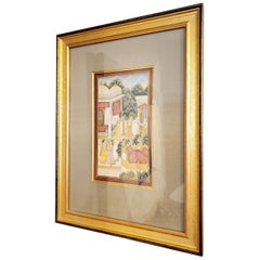 Mid 18th Century Indian Court Gouache Painting with Gold Gilt Frame