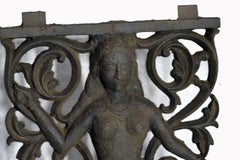 18th Century Indian Iron Temple Window Gate Plaque with Fretwork and Woman