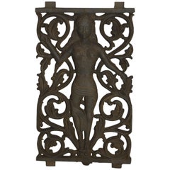 18th Century Indian Iron Temple Window Gate Plaque with Fretwork and Woman