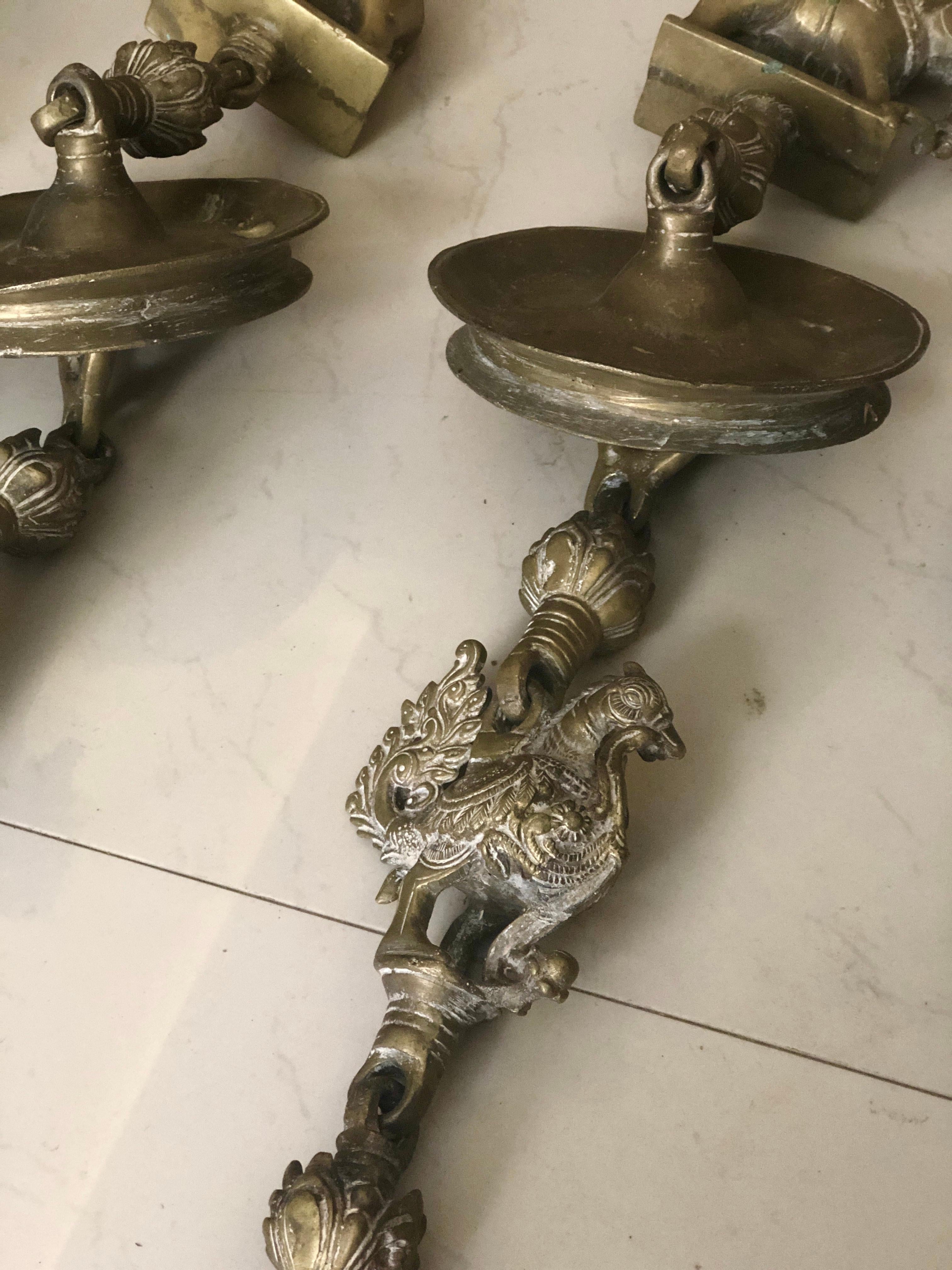 18th Century Indian Swing of Four Bronze Decorated Chains and Wooden Platform 3