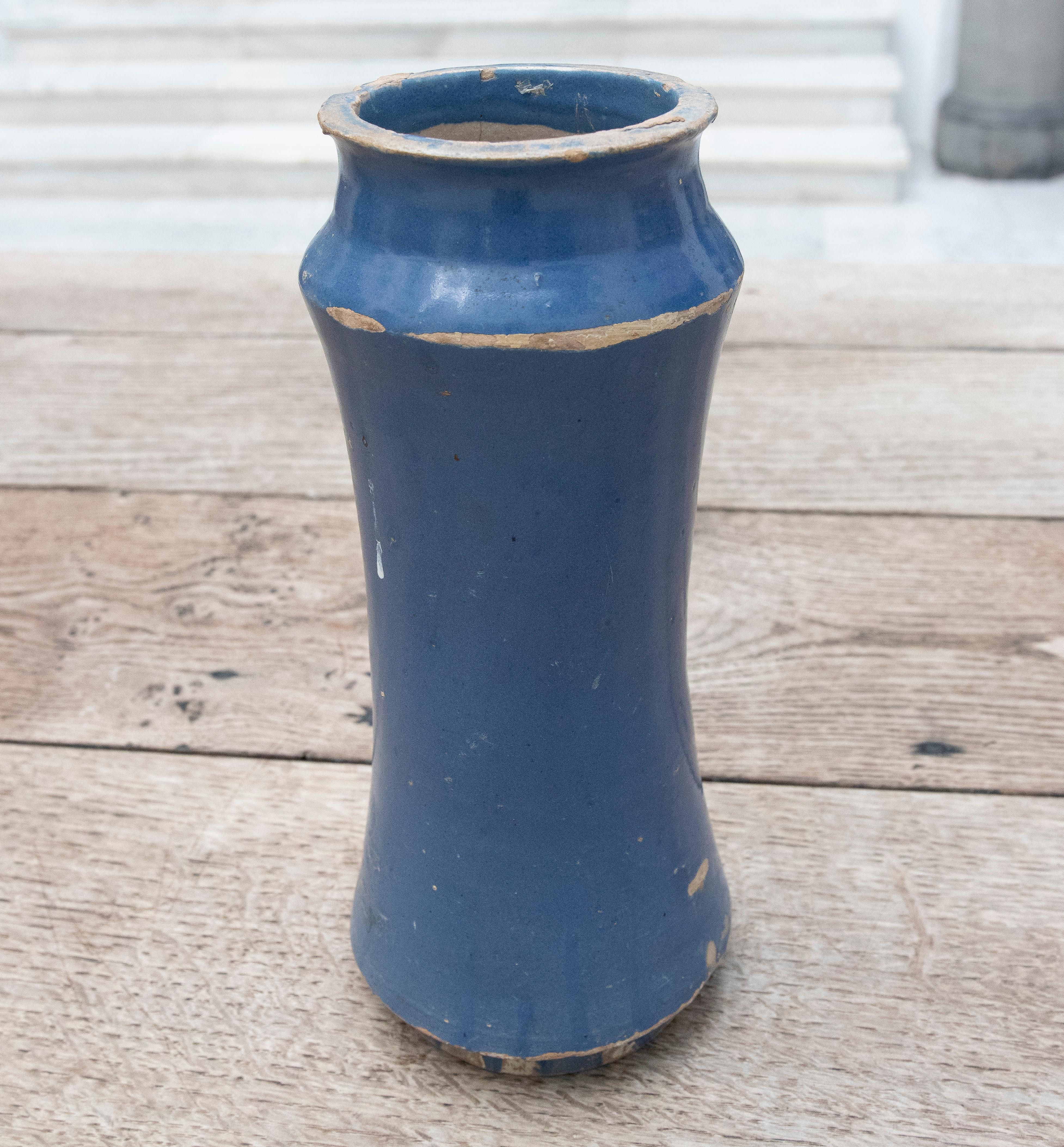 18th century Indigo blue glazed ceramic jar.