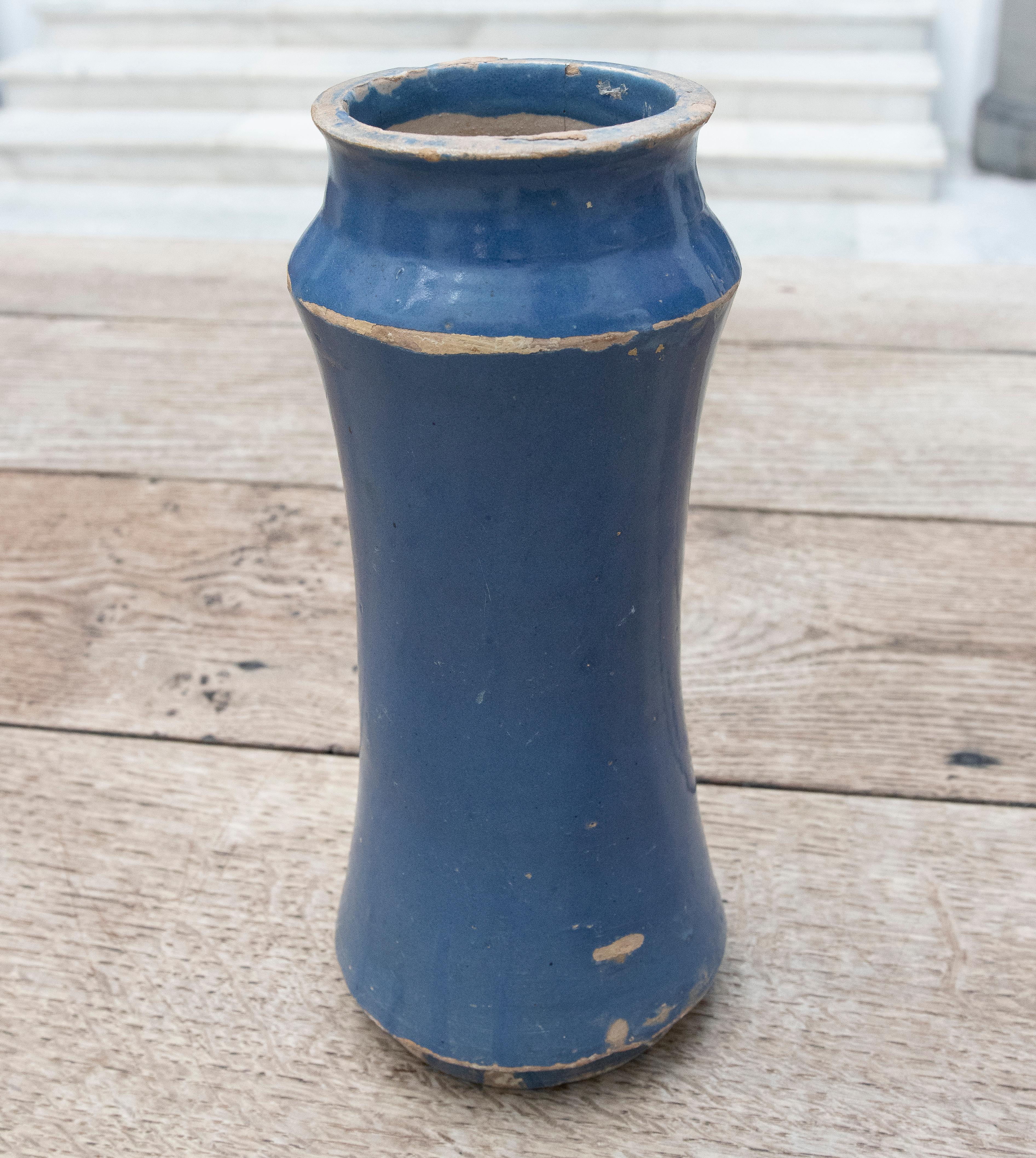18th Century Indigo Blue Glazed Ceramic Jar In Good Condition For Sale In Marbella, ES