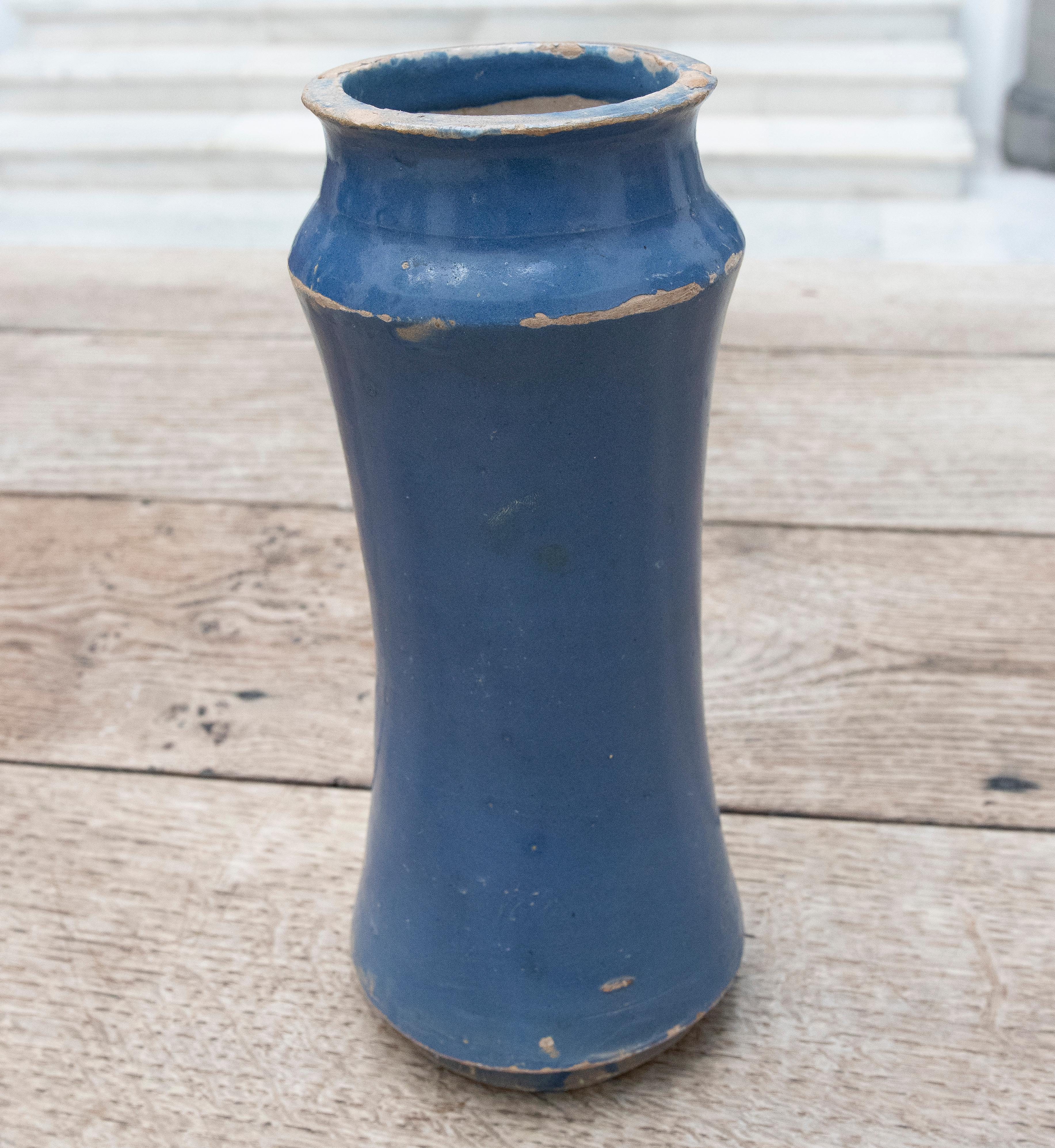18th Century Indigo Blue Glazed Ceramic Jar For Sale 1