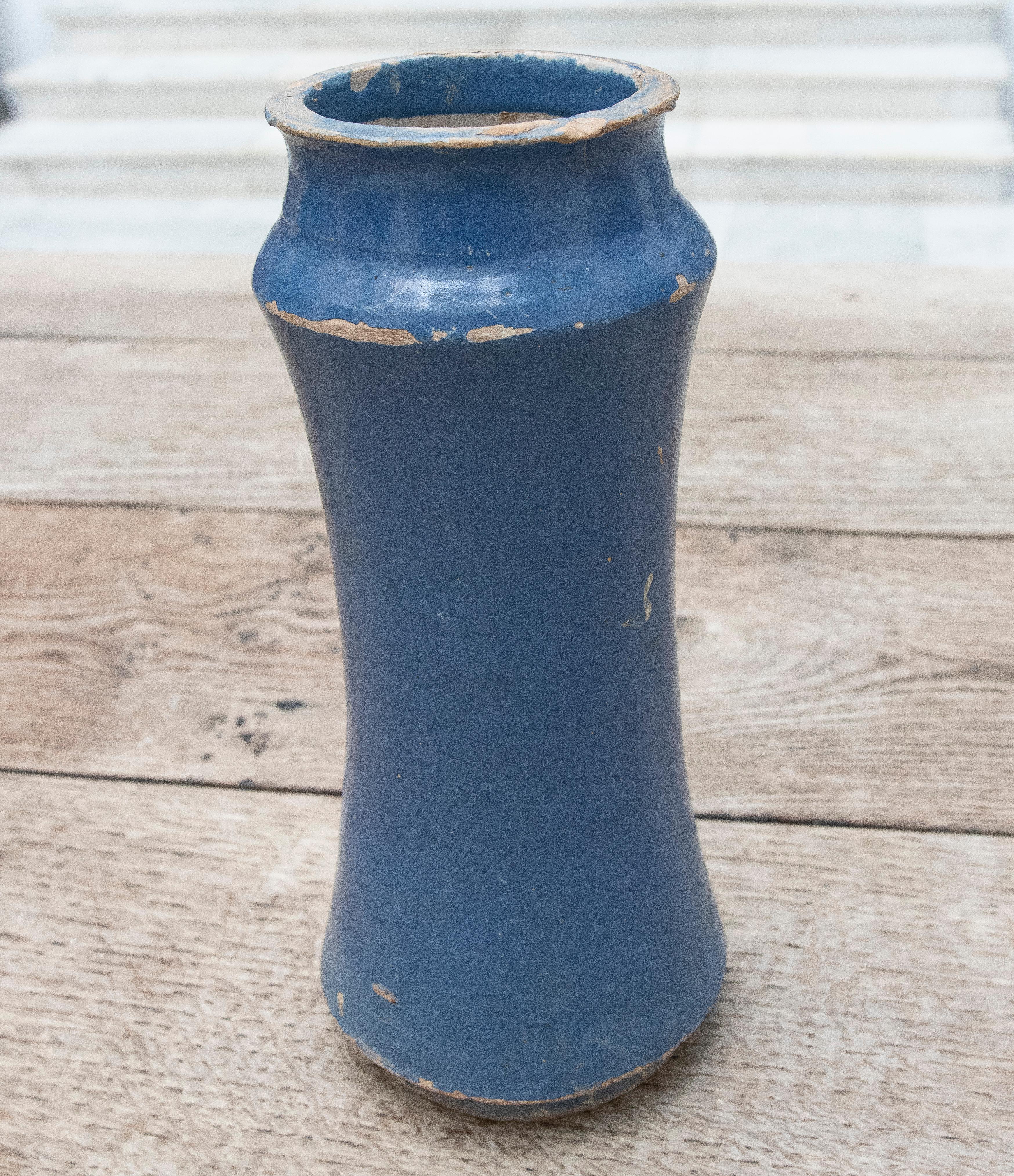 18th Century Indigo Blue Glazed Ceramic Jar For Sale 2