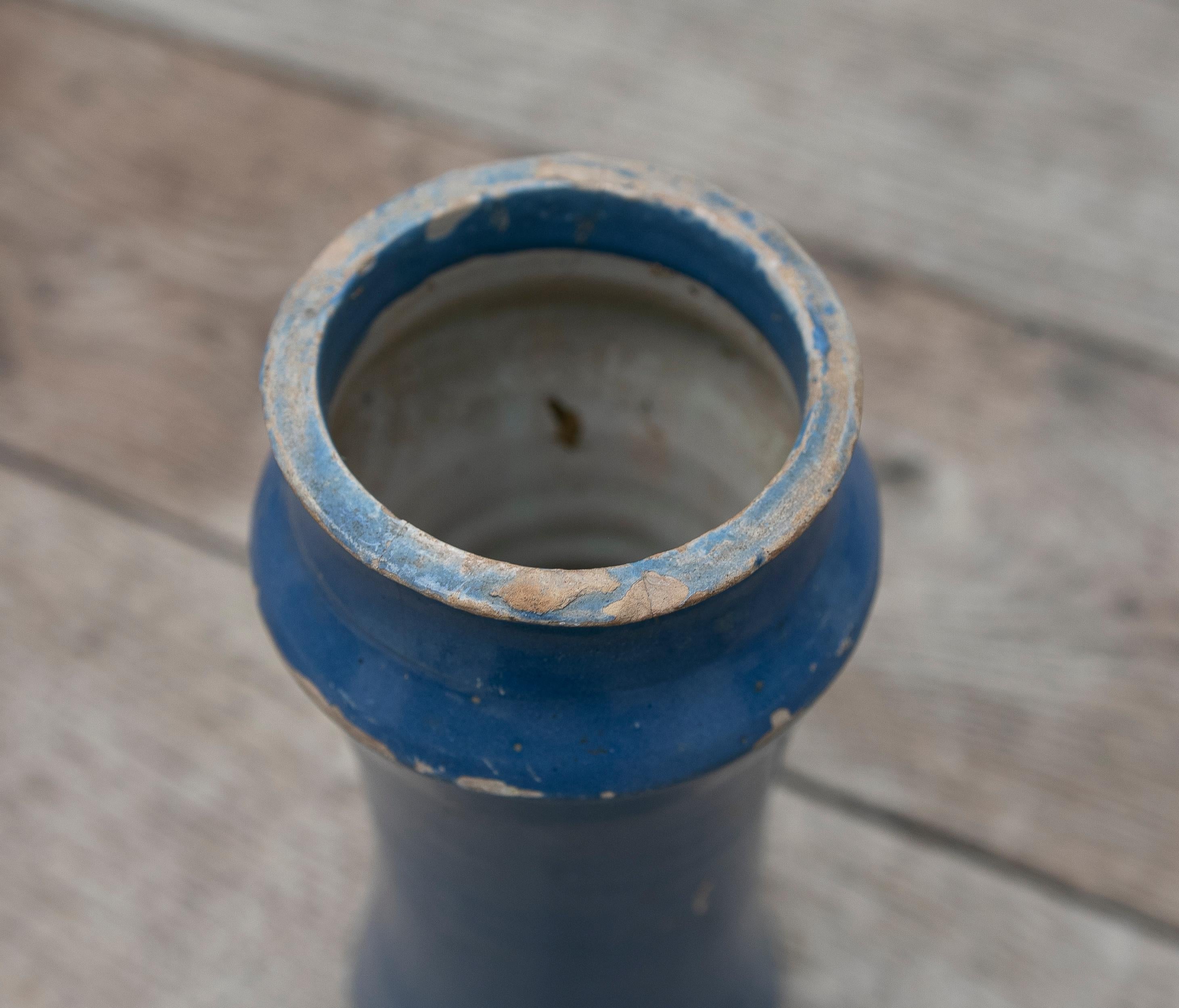 18th Century Indigo Blue Glazed Ceramic Jar For Sale 3