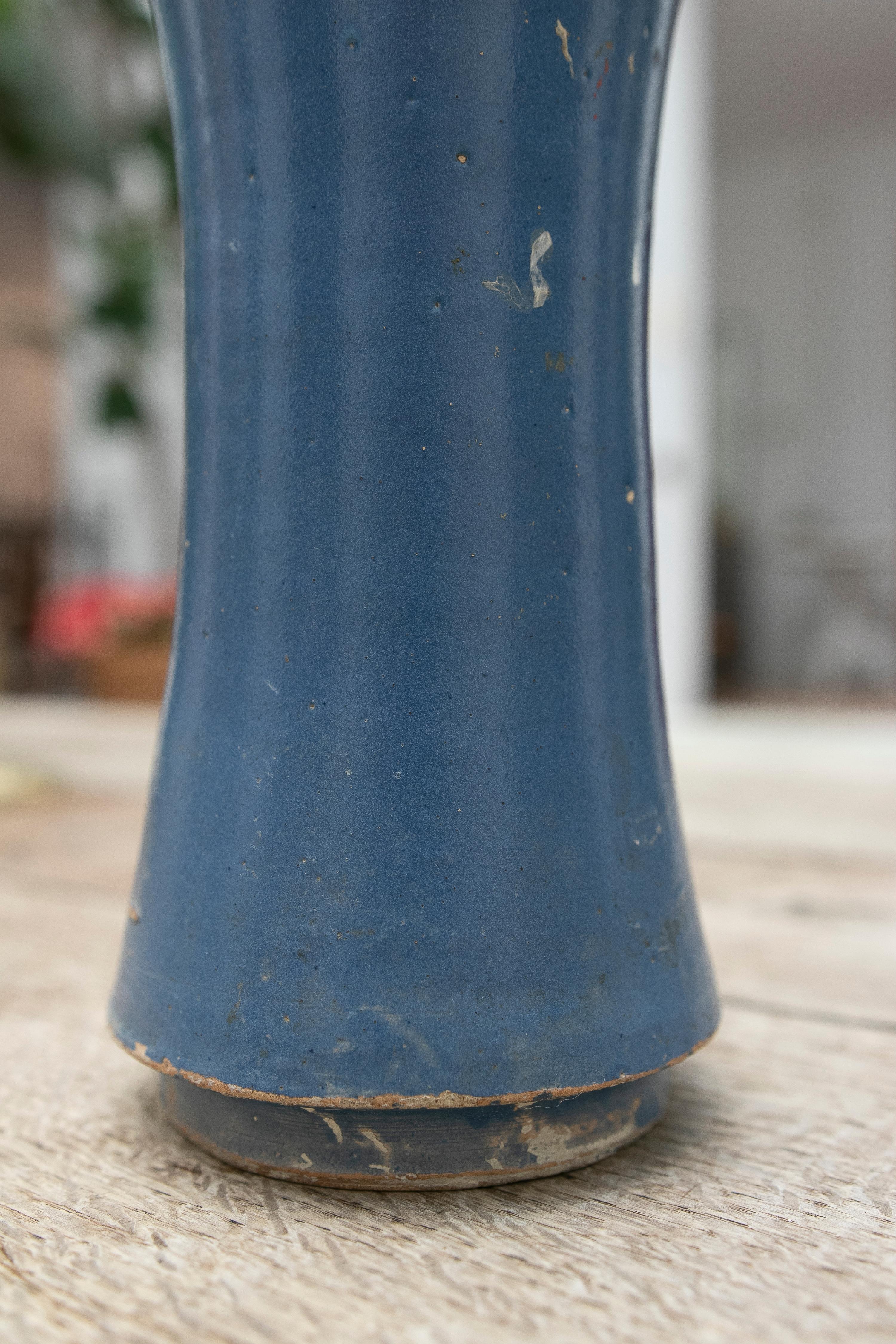 18th Century Indigo Blue Glazed Ceramic Jar For Sale 4