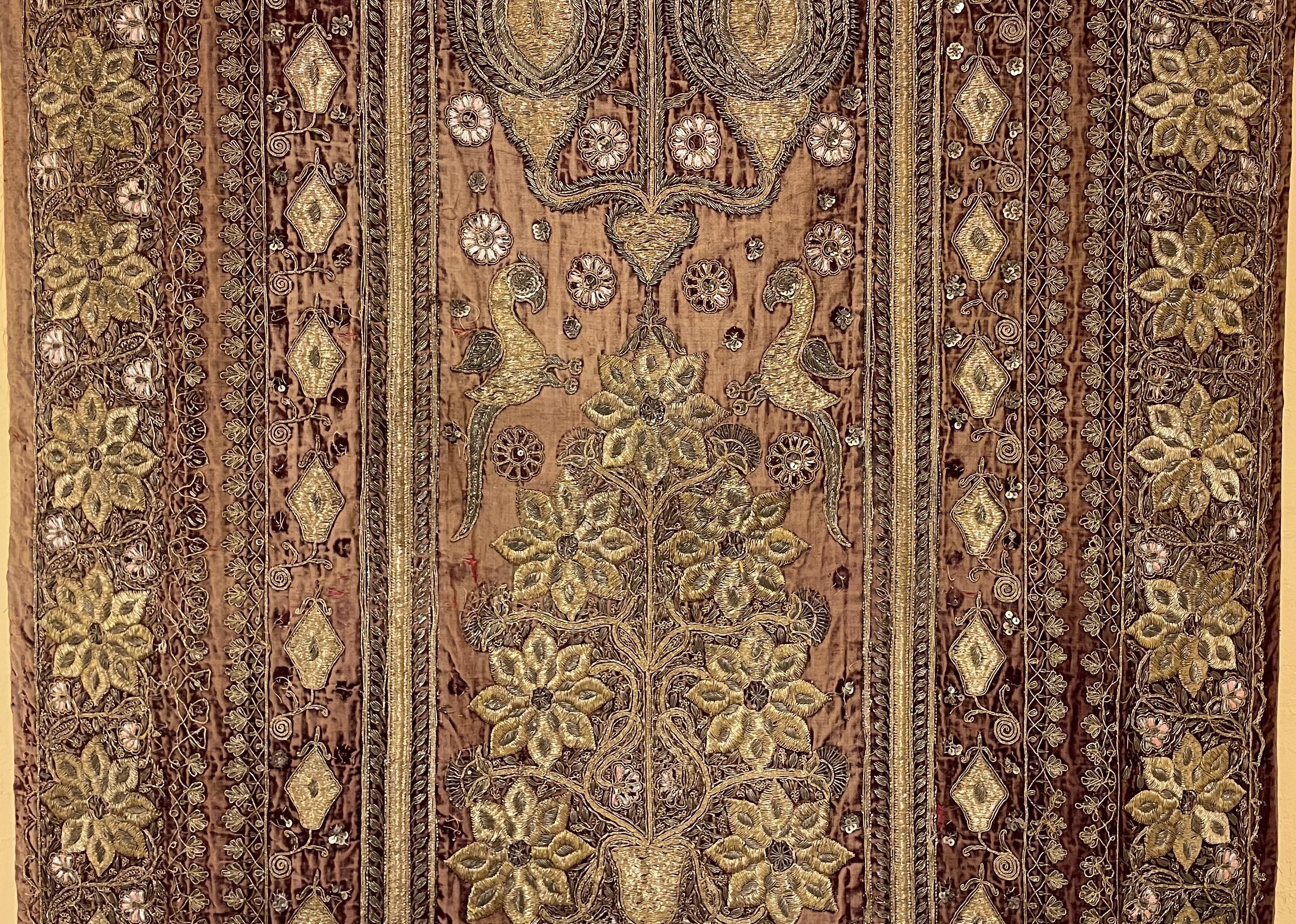 Aesthetic Movement 18th Century Indo-portuguese Embroidery In Gold Thread On Velvet For Sale