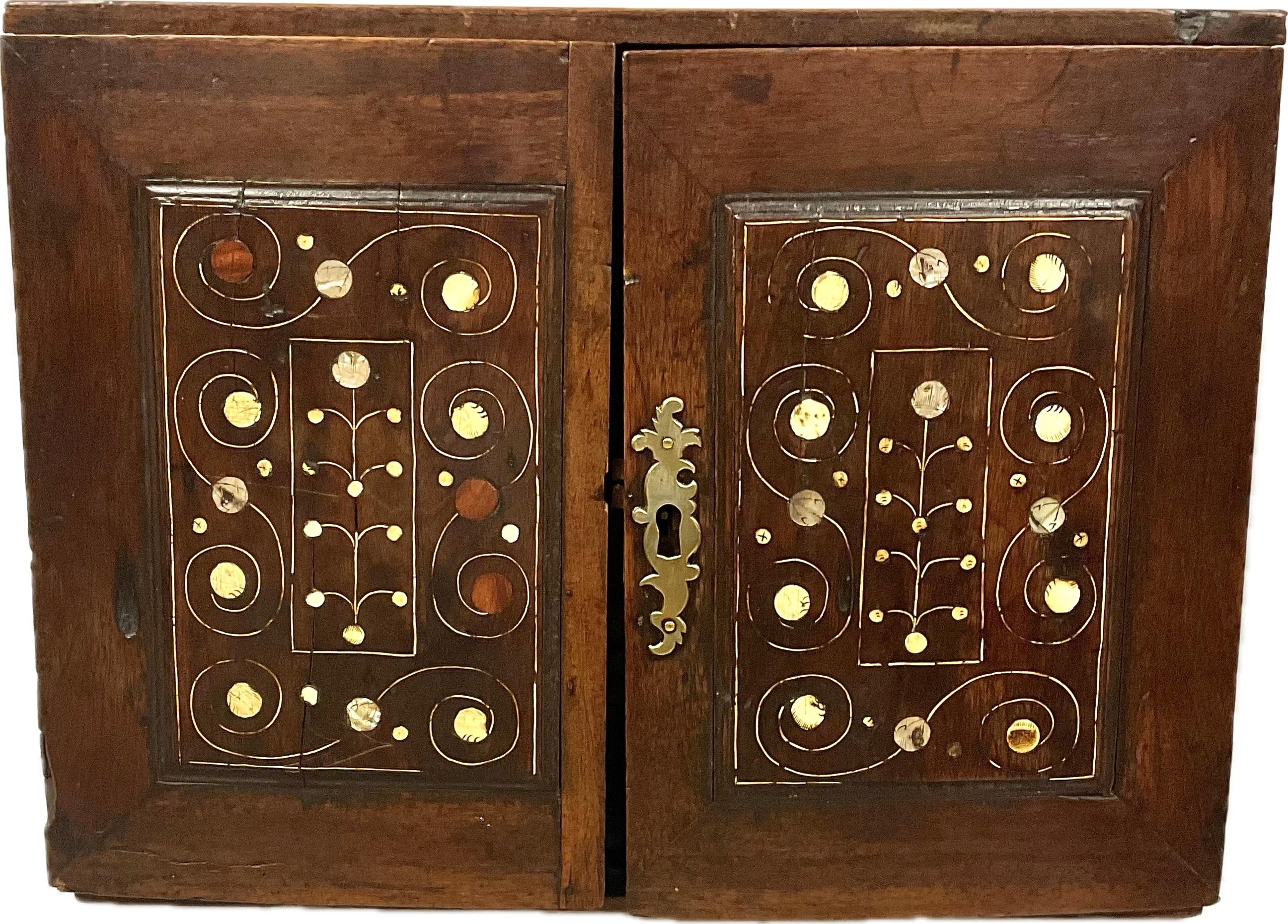 18th Century Inlaid Bone and MOP Walnut Table Cabinet For Sale 5