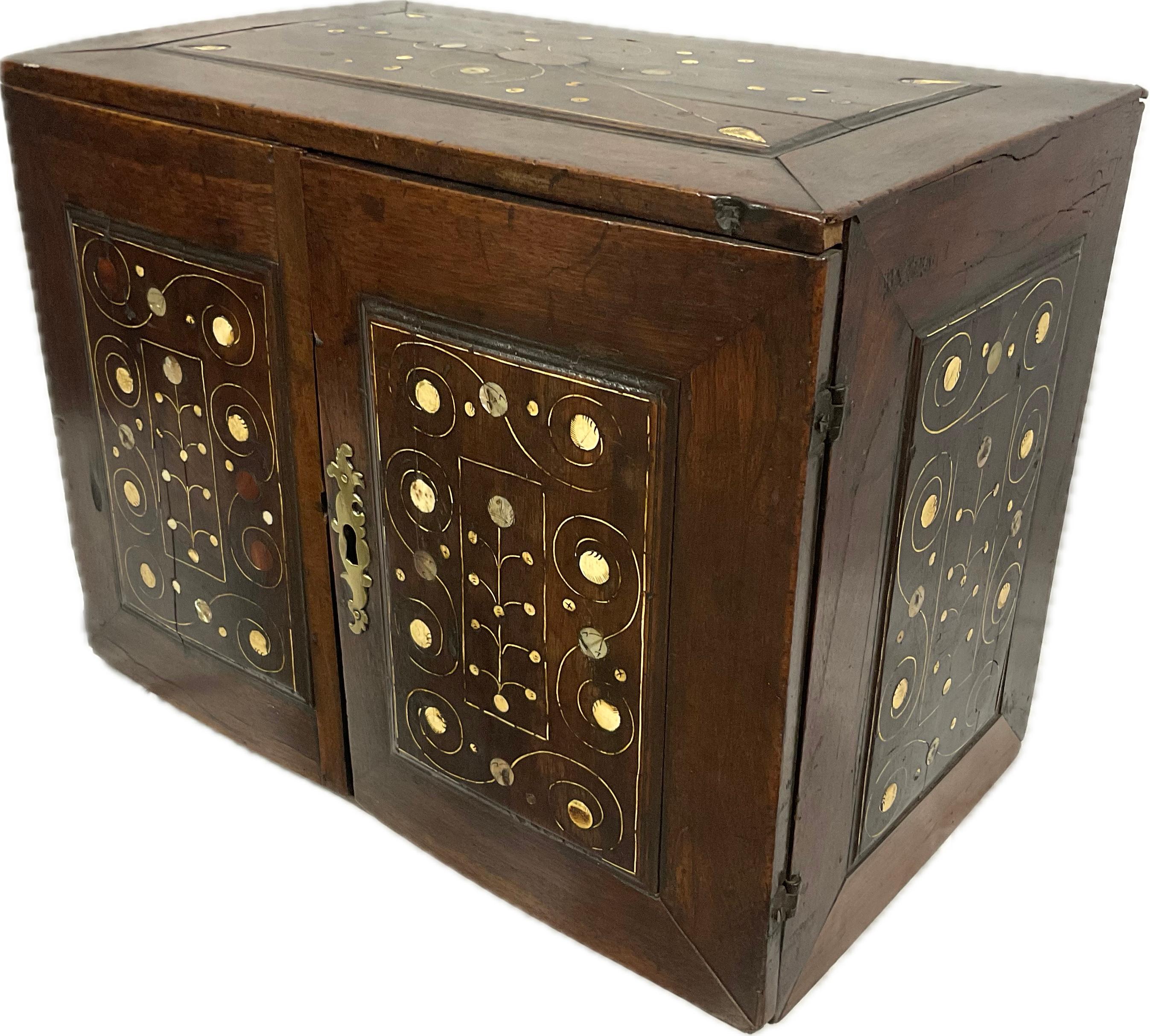English 18th Century Inlaid Bone and MOP Walnut Table Cabinet For Sale