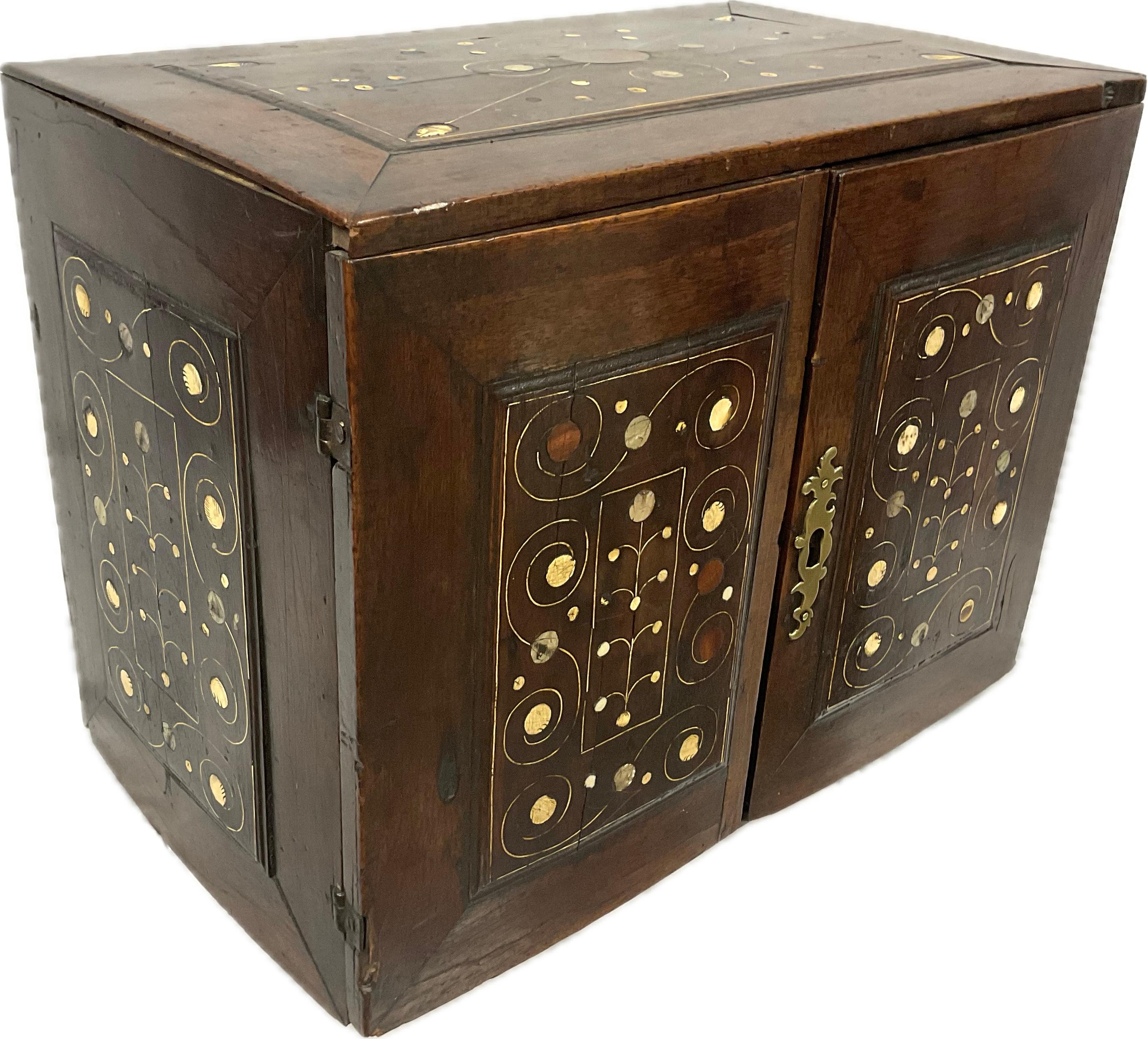 18th Century Inlaid Bone and MOP Walnut Table Cabinet In Good Condition For Sale In Bradenton, FL
