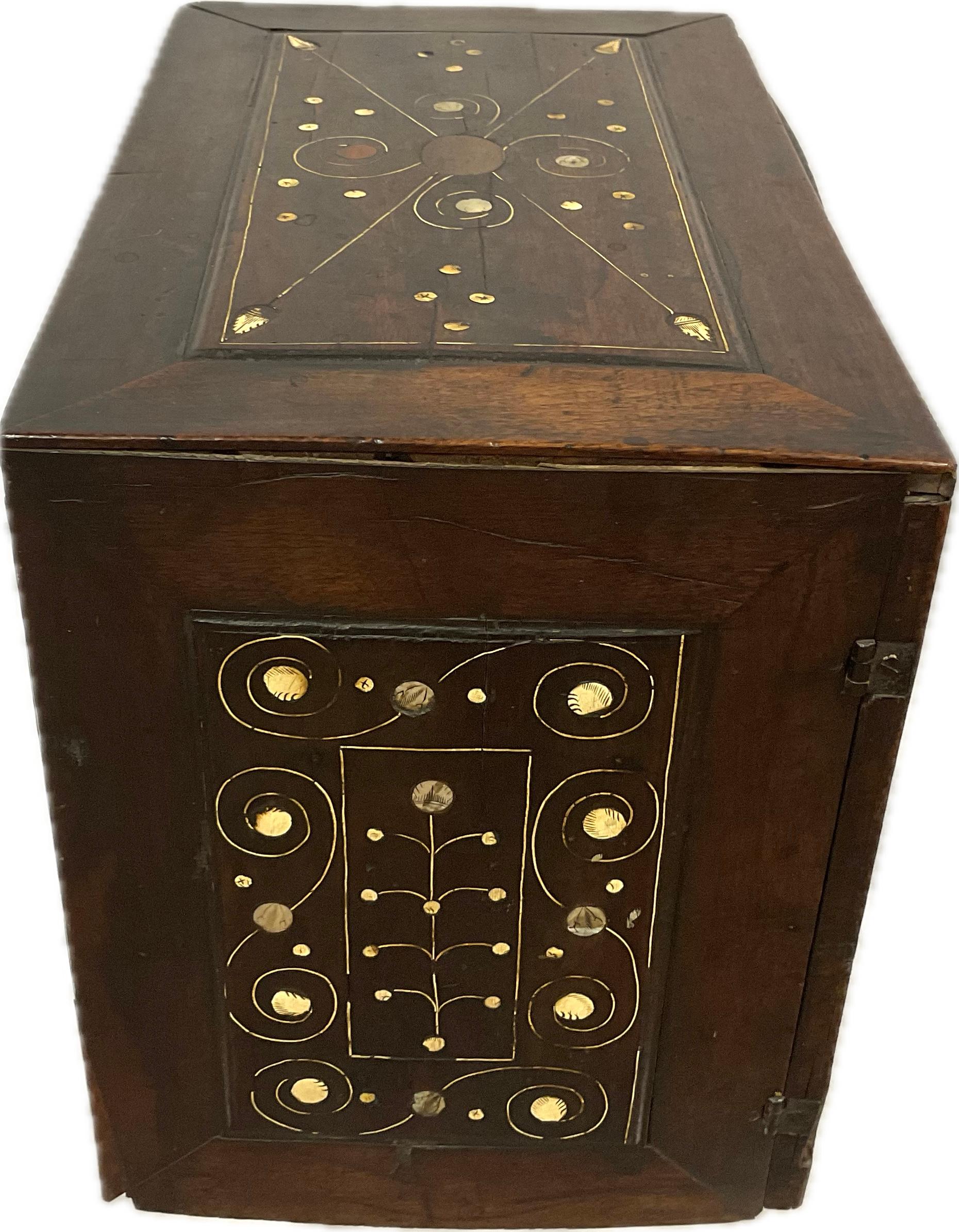 18th Century and Earlier 18th Century Inlaid Bone and MOP Walnut Table Cabinet For Sale