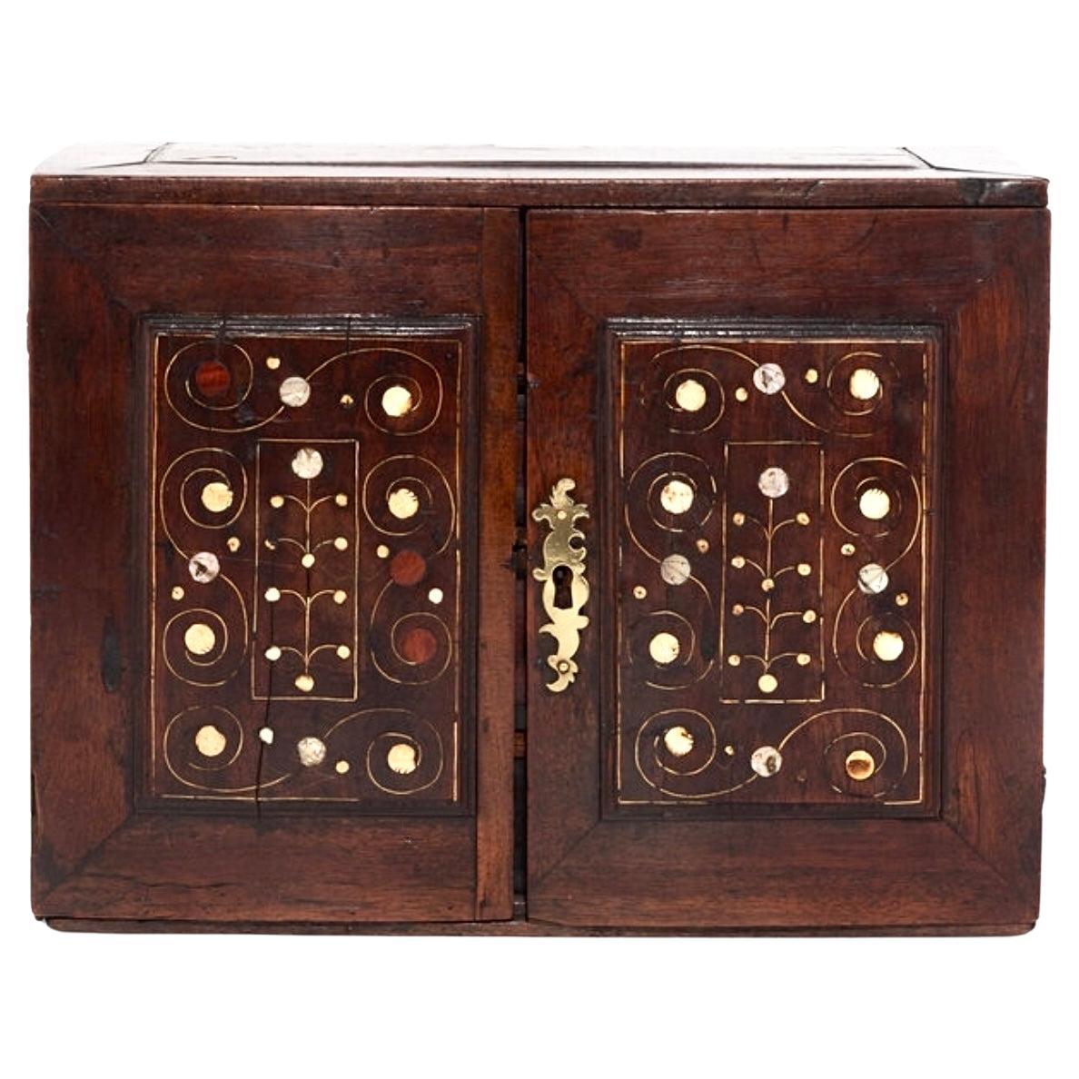 18th Century Inlaid Bone and MOP Walnut Table Cabinet For Sale