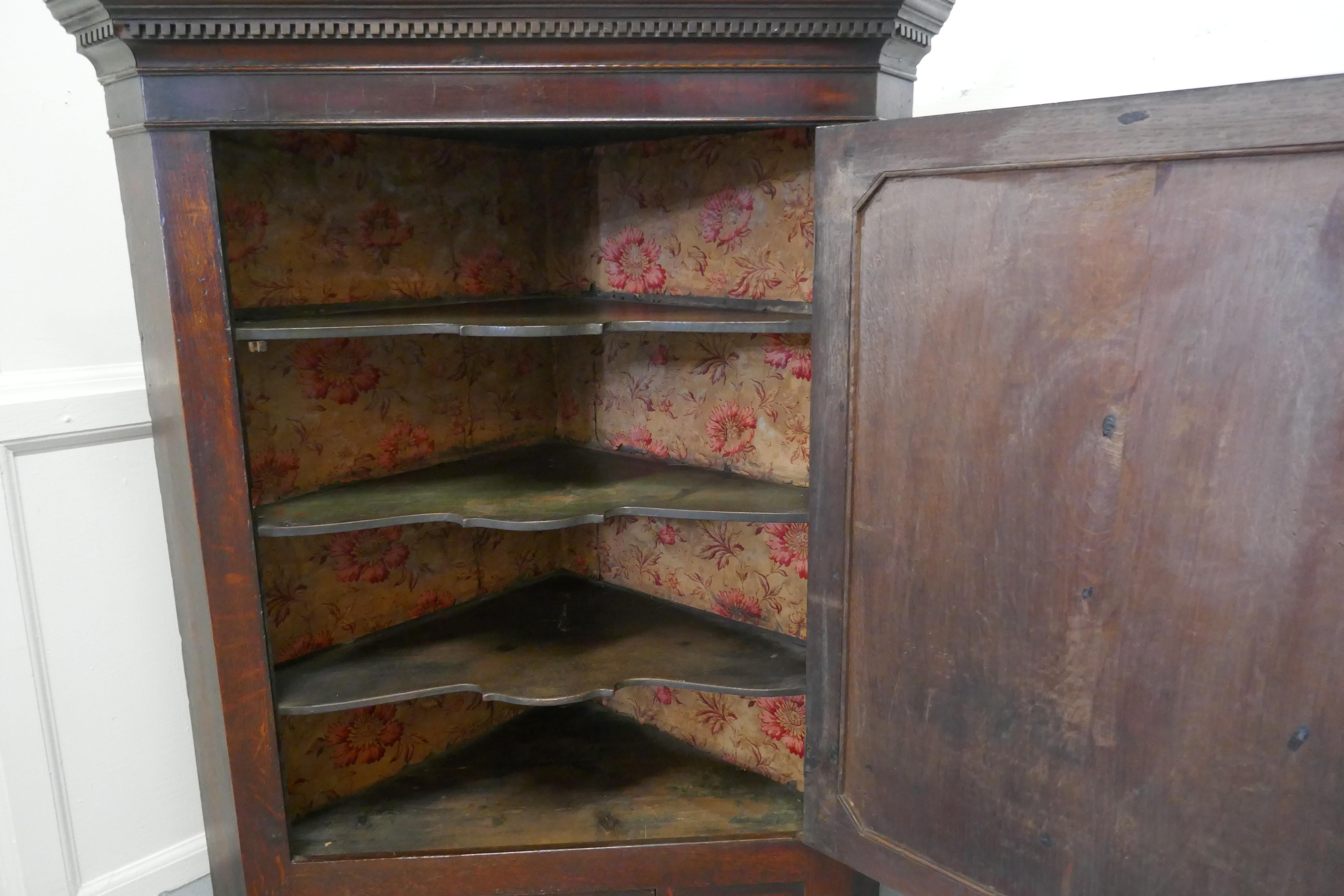 18th Century Inlaid Country Oak Corner Cupboard For Sale 1