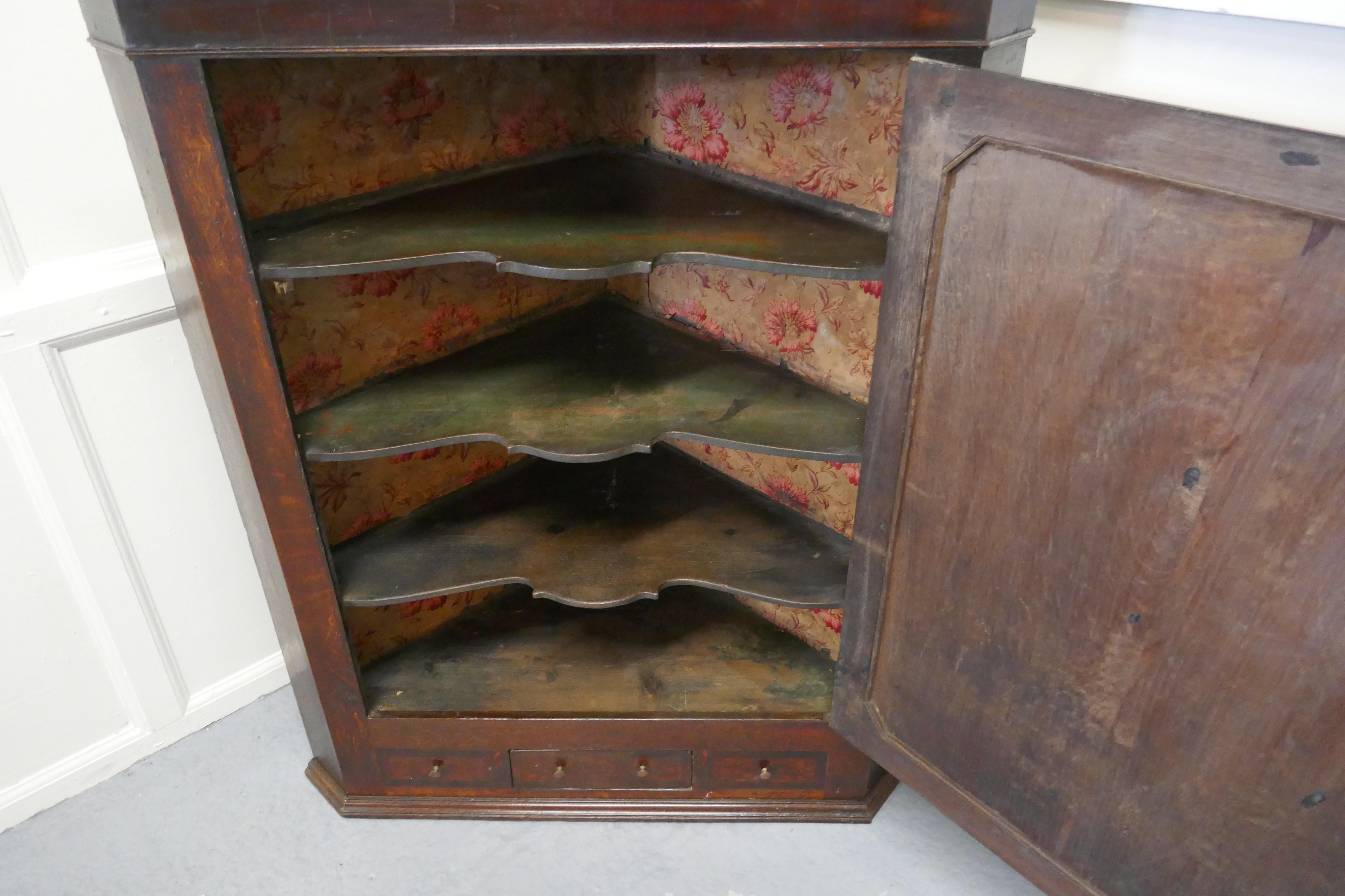 18th Century Inlaid Country Oak Corner Cupboard For Sale 2