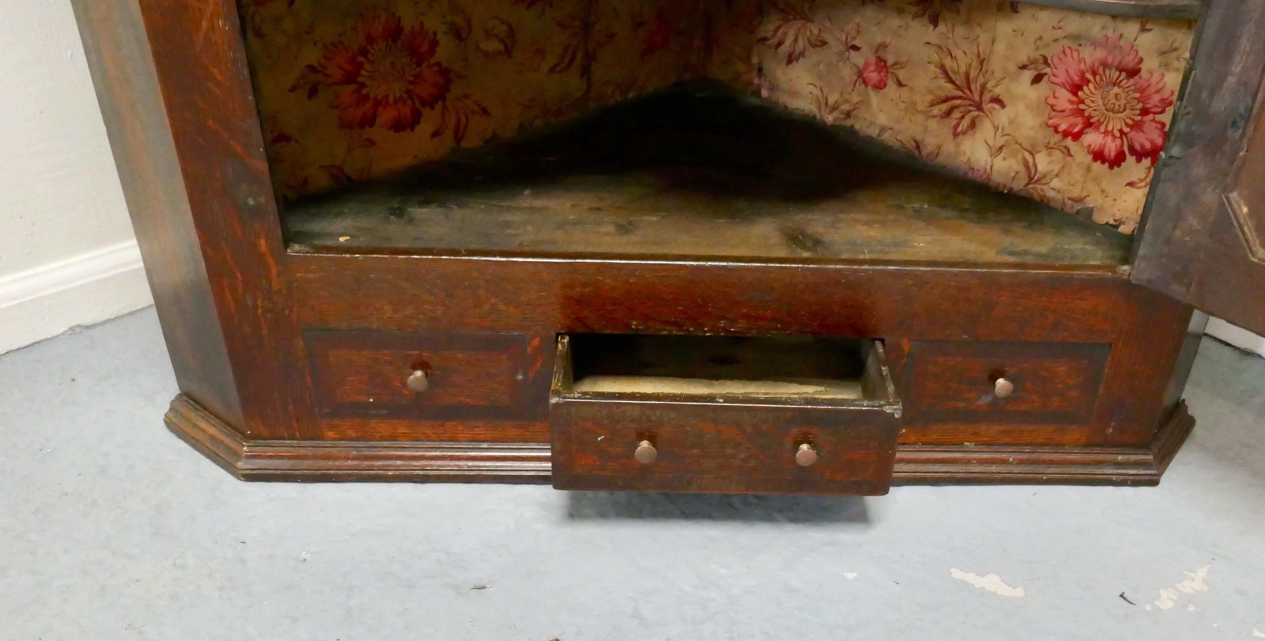 18th Century Inlaid Country Oak Corner Cupboard For Sale 3