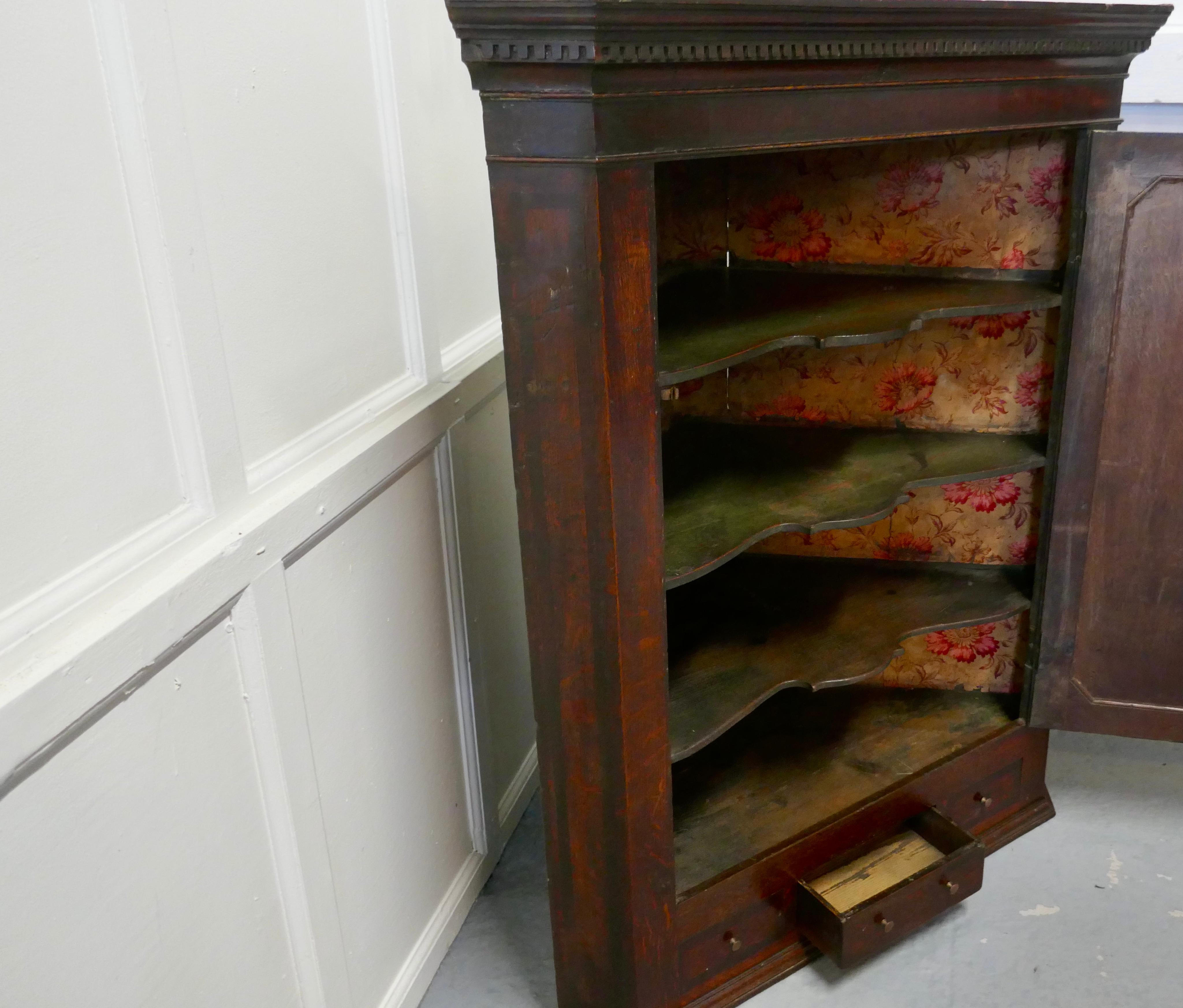 18th Century Inlaid Country Oak Corner Cupboard For Sale 4