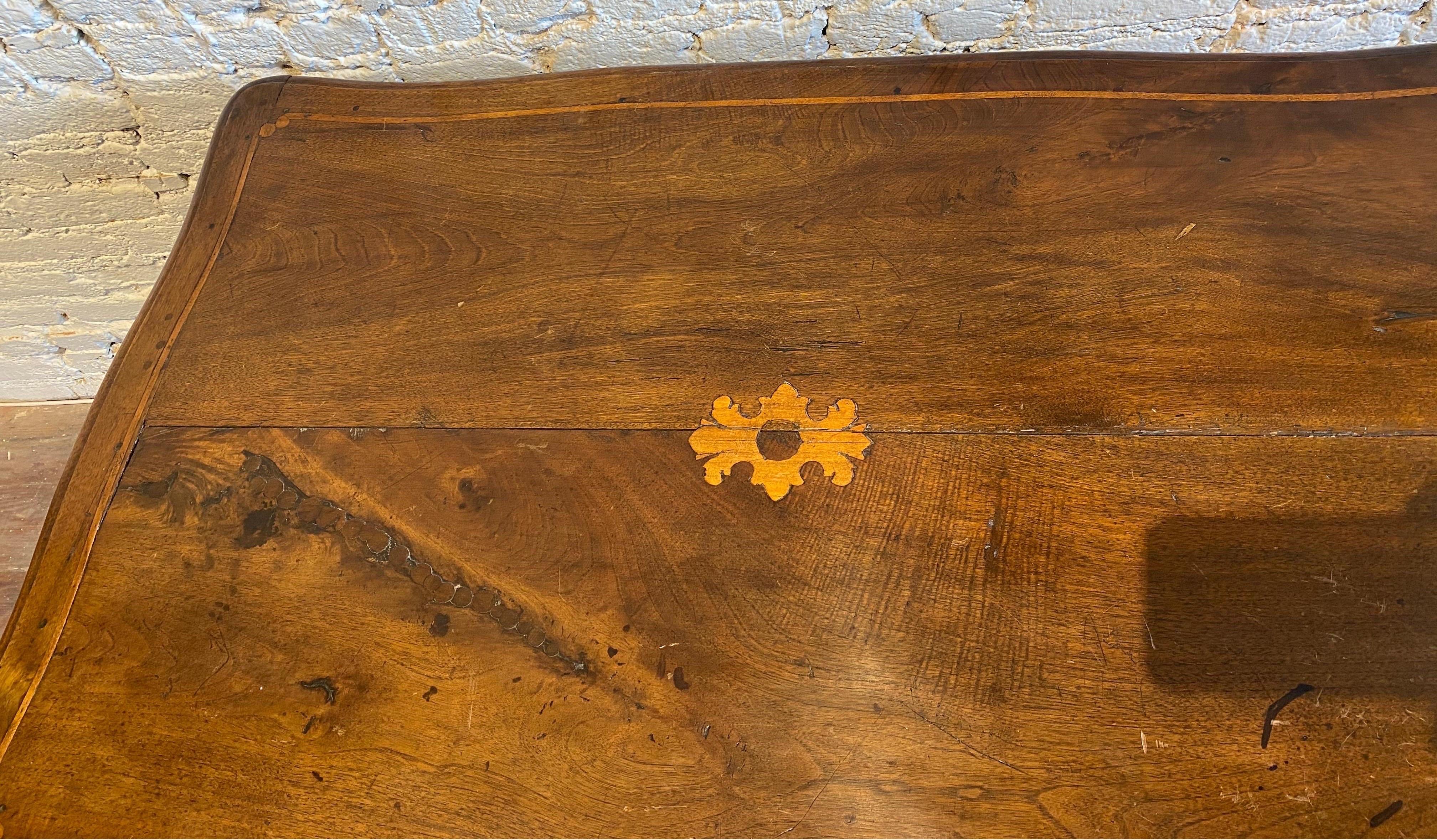 18th Century Inlaid French Walnut Hoof Foot Single Drawer Table or Desk For Sale 3