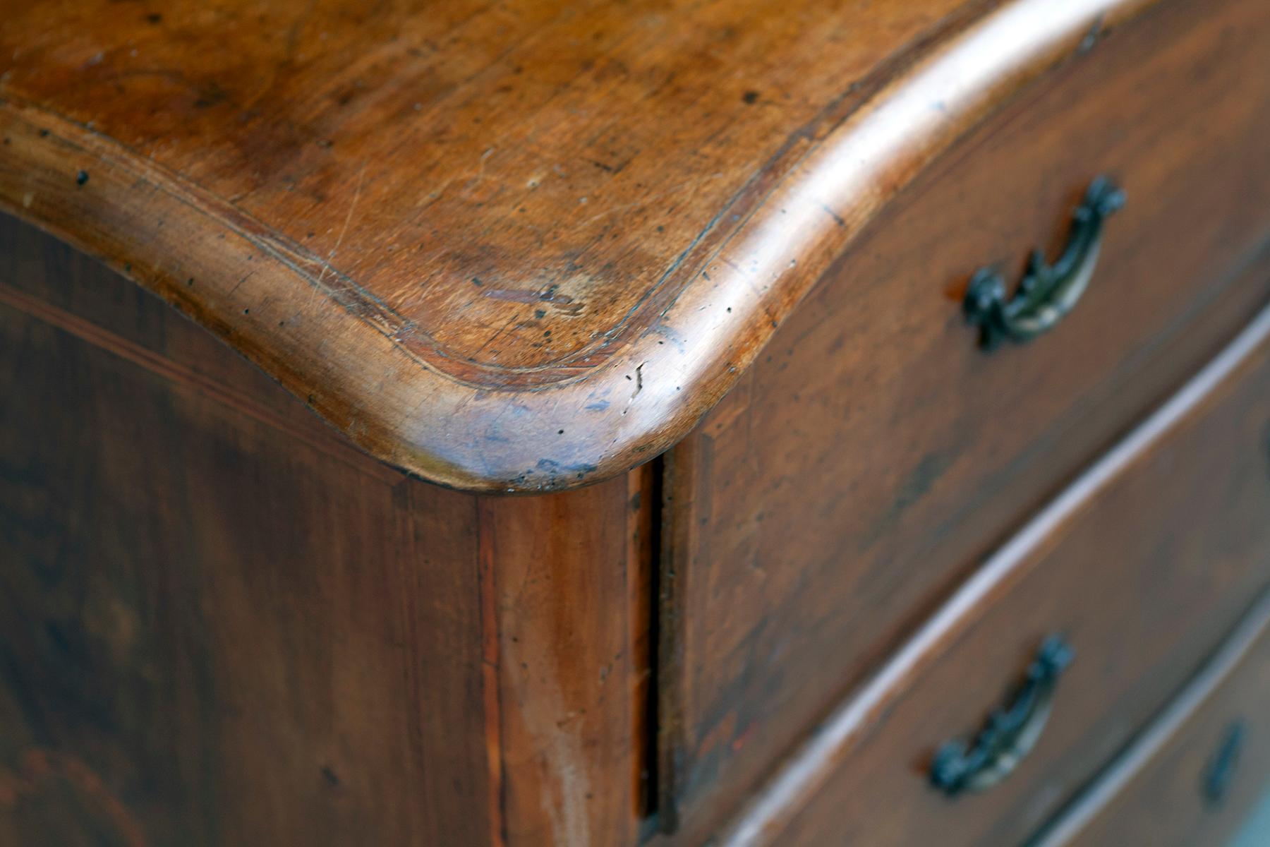 18th Century Inlaid Italian Walnut Three Drawer Chest/ Lined Drawers For Sale 1