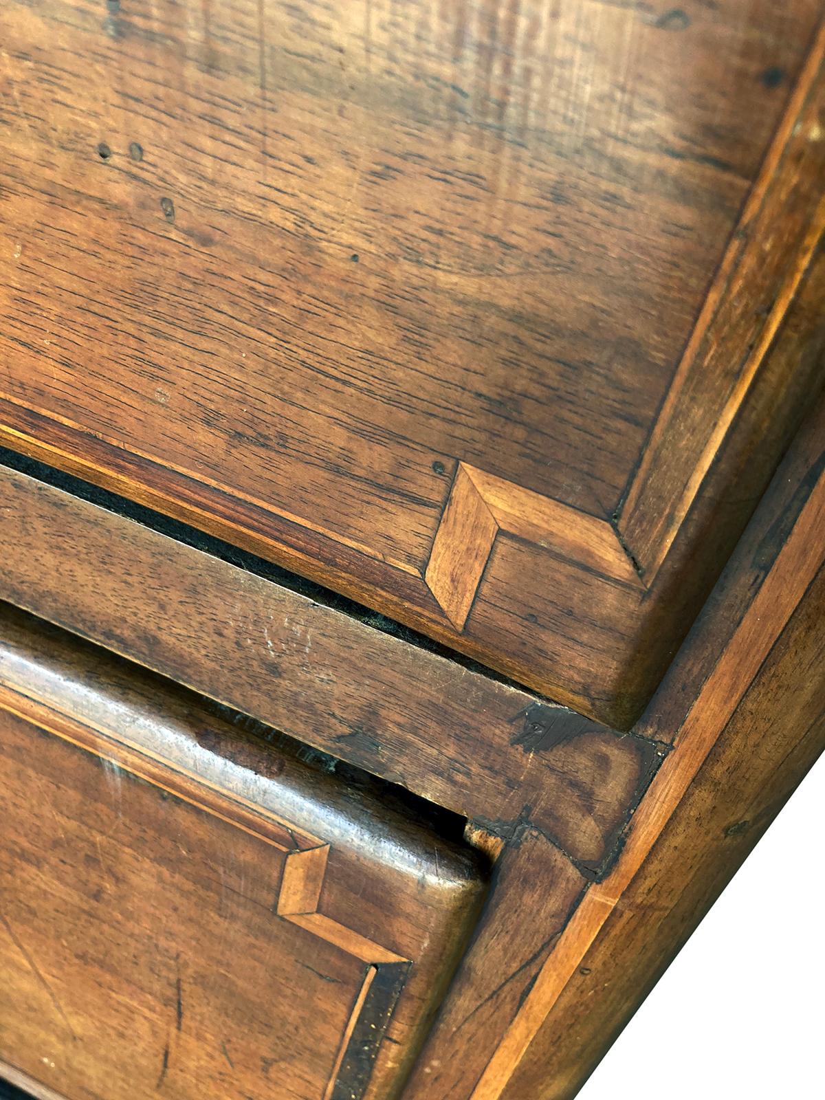 18th Century Inlaid Italian Walnut Three Drawer Chest/ Lined Drawers For Sale 4