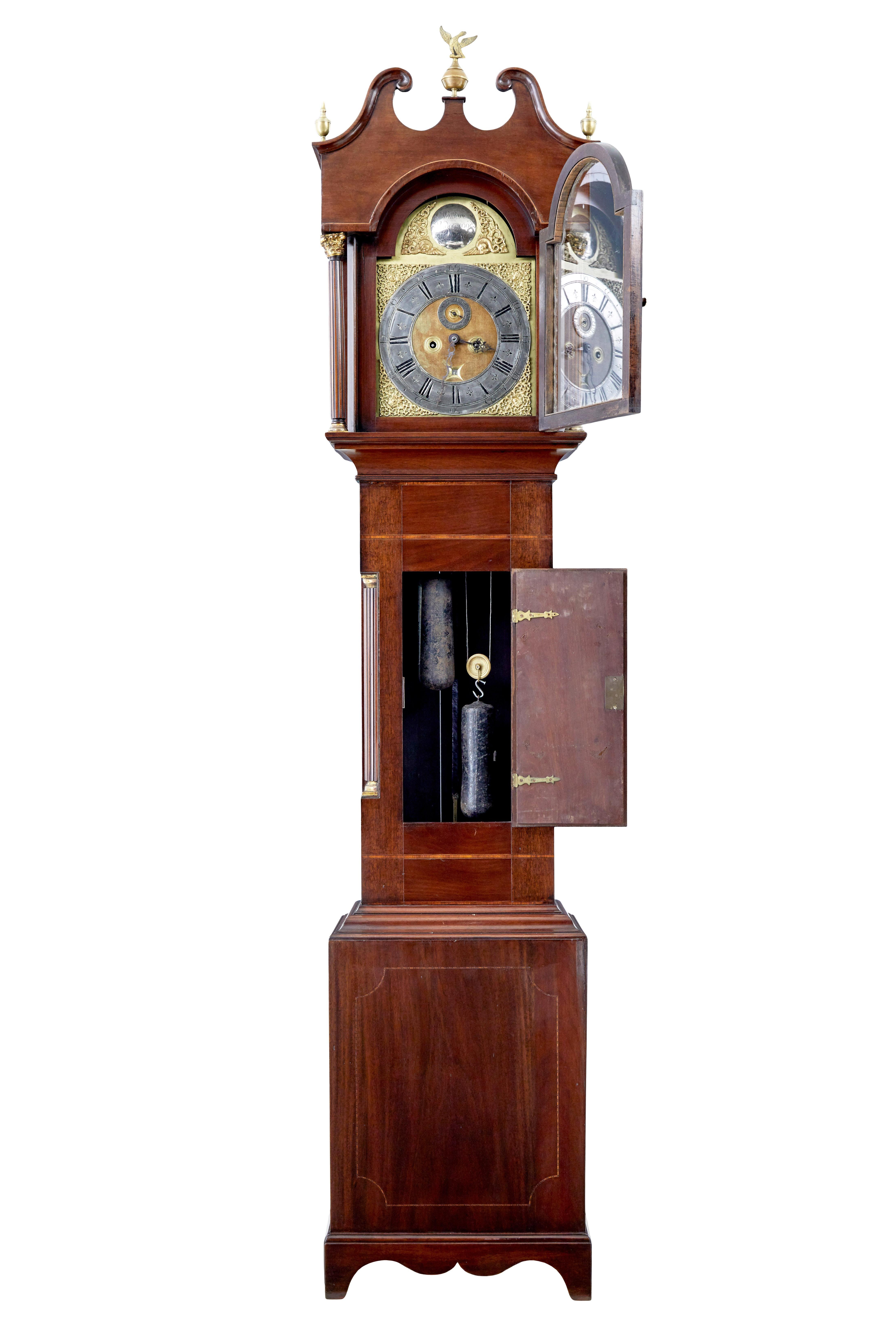 18th century inlaid mahogany long case clock by William Underwood of London circa 1760.

Excellent quality clock by renowned london maker william underwood circa 1760. Second hand dial and date. Original wind on arm. Stringing all round outer edge,