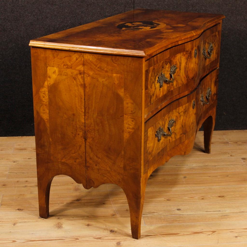 Louis XV 18th Century Inlaid Maple, Burl and Walnut Wood Venetian Antique Dresser,  1750