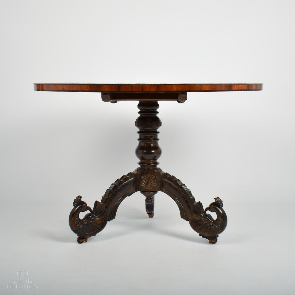 Carved 18th Century Inlaid Tilt Top Circular Pedestal Table For Sale