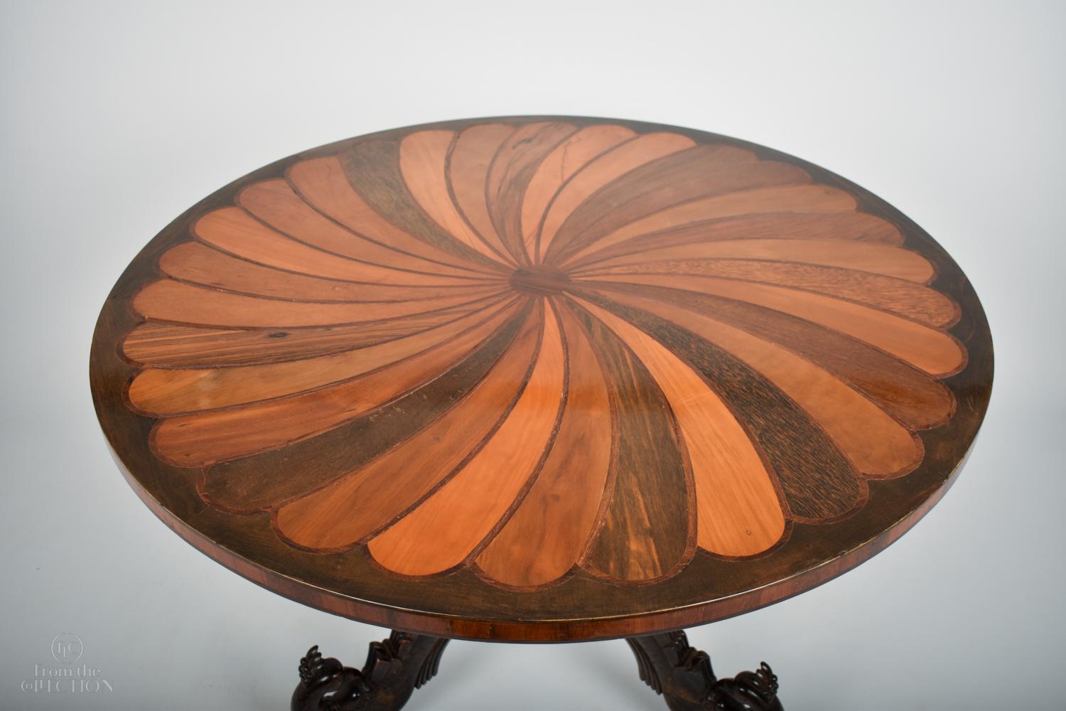 Fruitwood 18th Century Inlaid Tilt Top Circular Pedestal Table For Sale